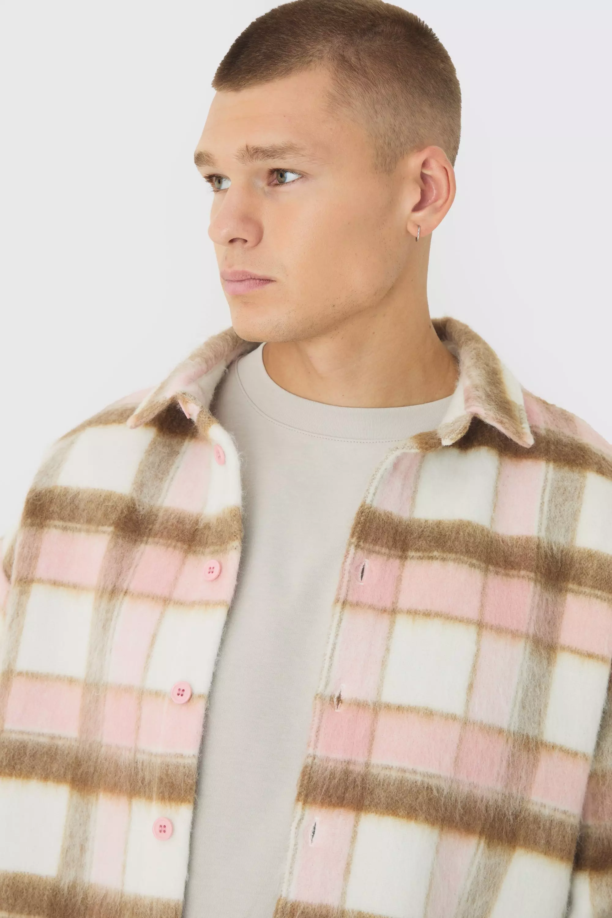 Light pink Oversized Overshirt Brushed Check alternative image