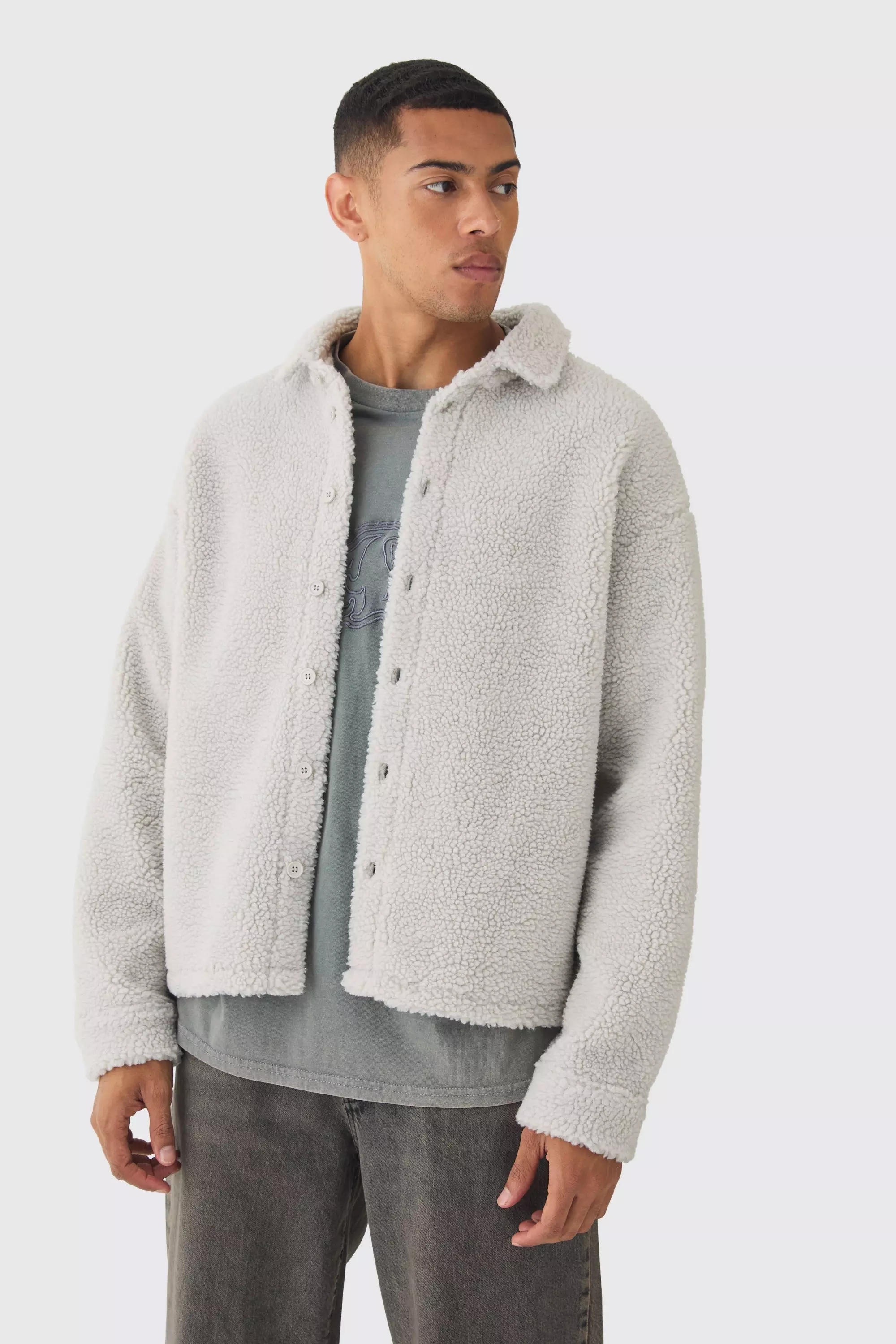 Oversized Borg Overshirt Light grey