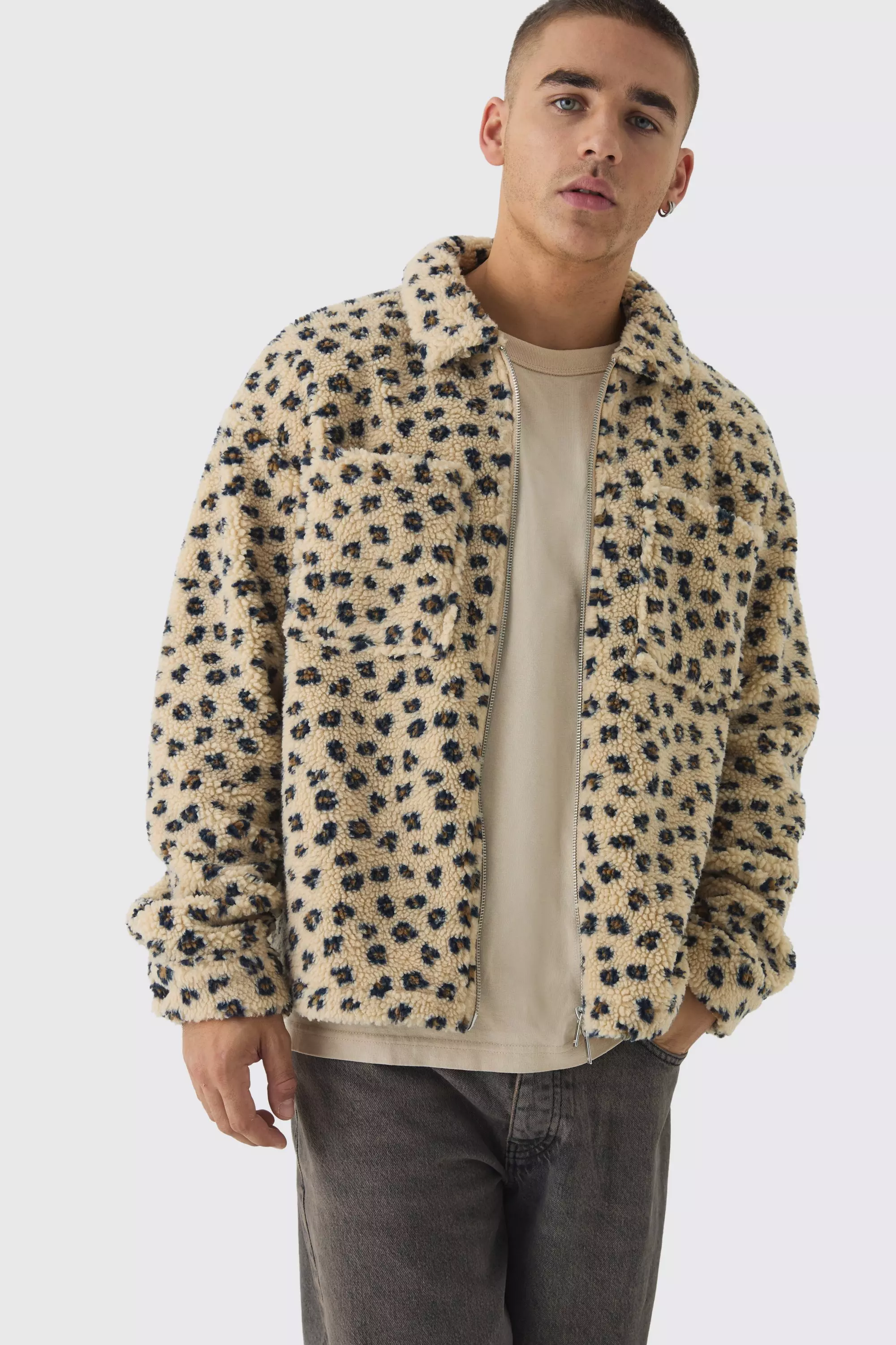 Oversized leopard jacket best sale