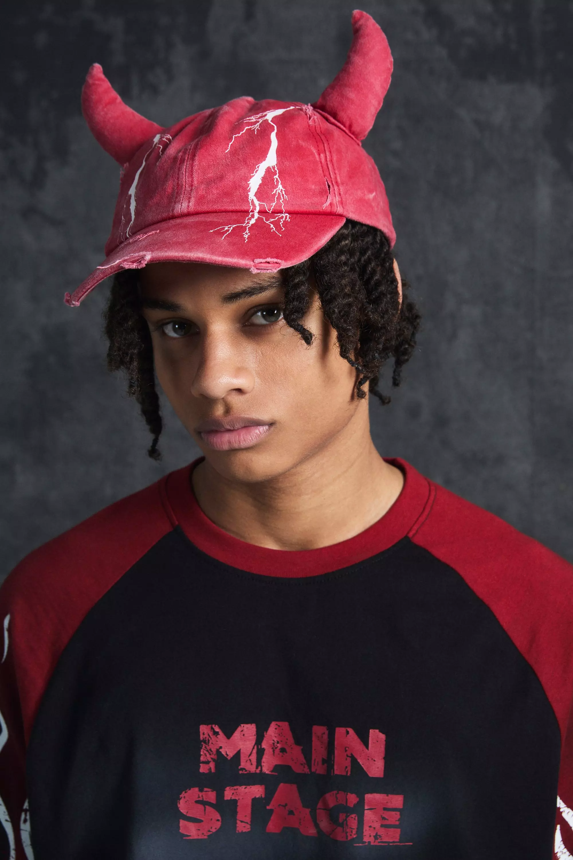 Trippie Redd Graphic Print Distressed Horn Cap In Red Red