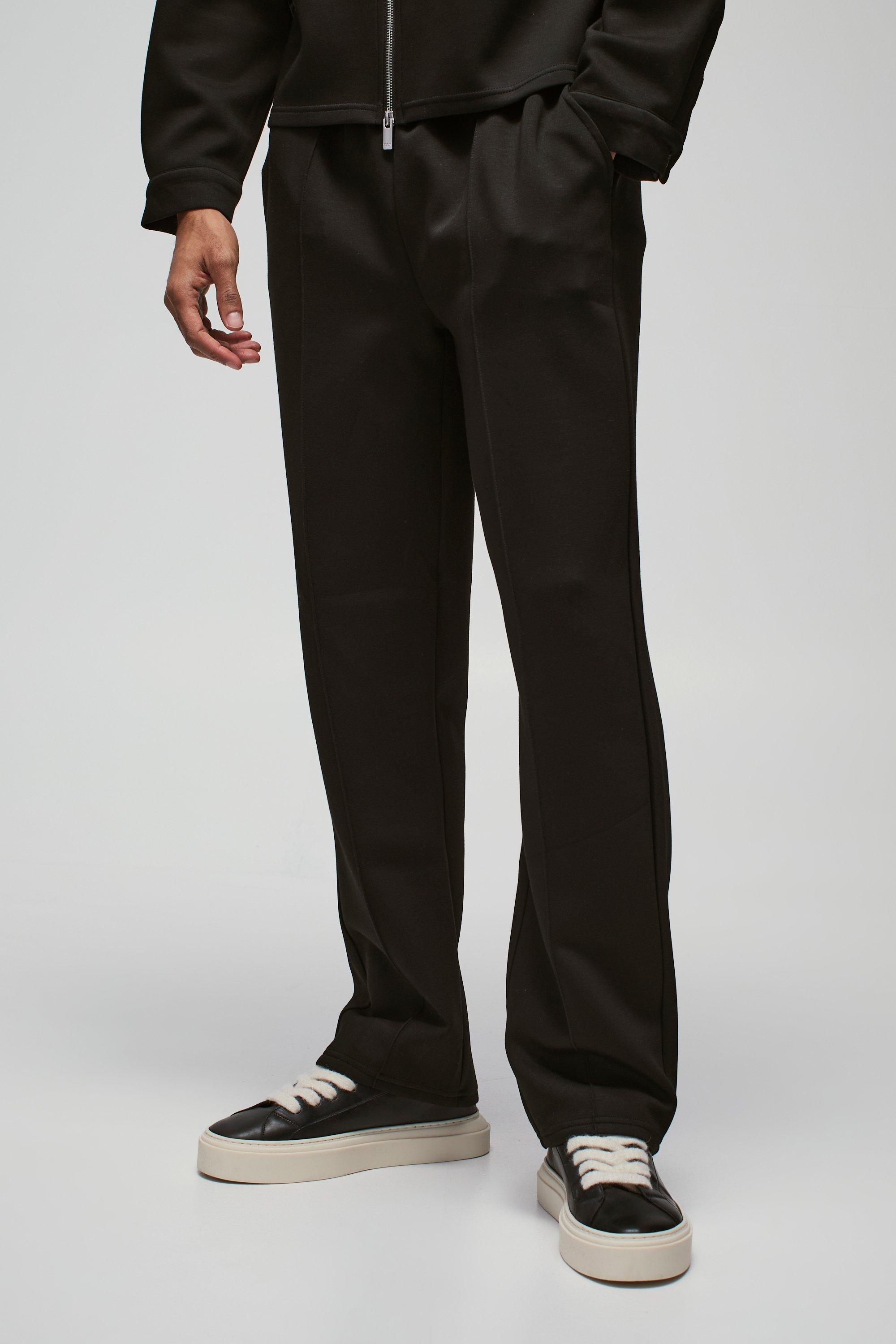 Black Straight Leg Pintuck Scuba Trouser