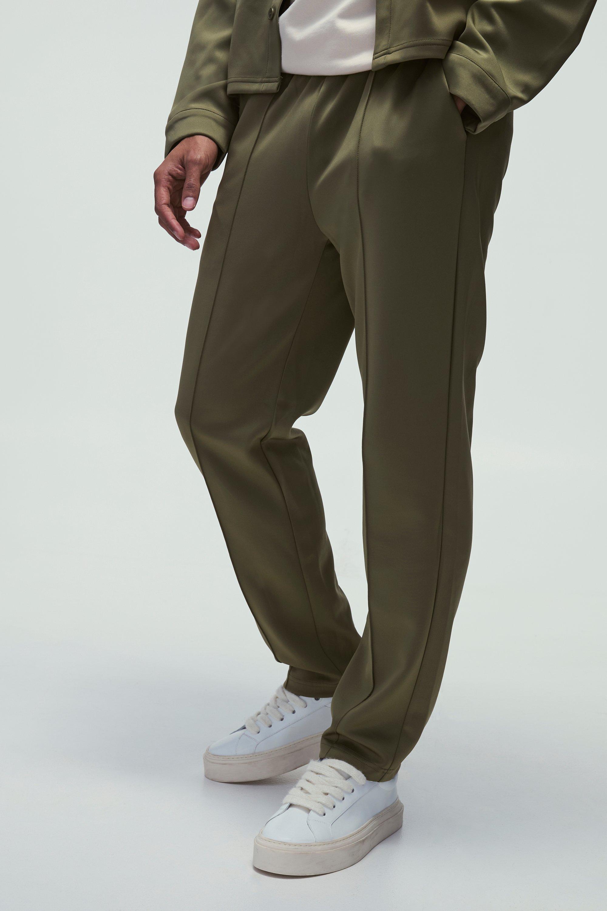 Khaki Tapered Pintuck Scuba Pants