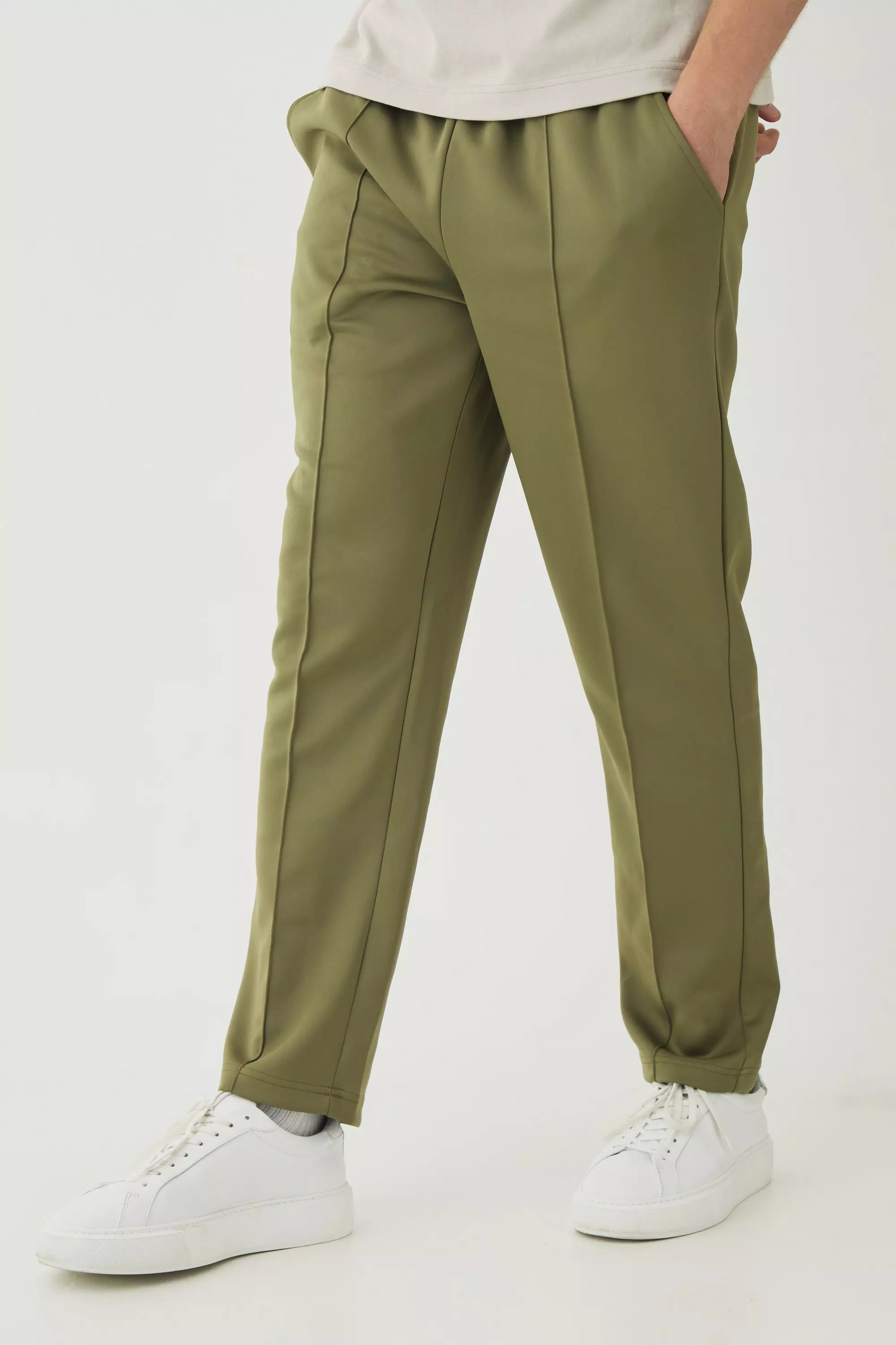 Tapered Pintuck Scuba Trouser Khaki