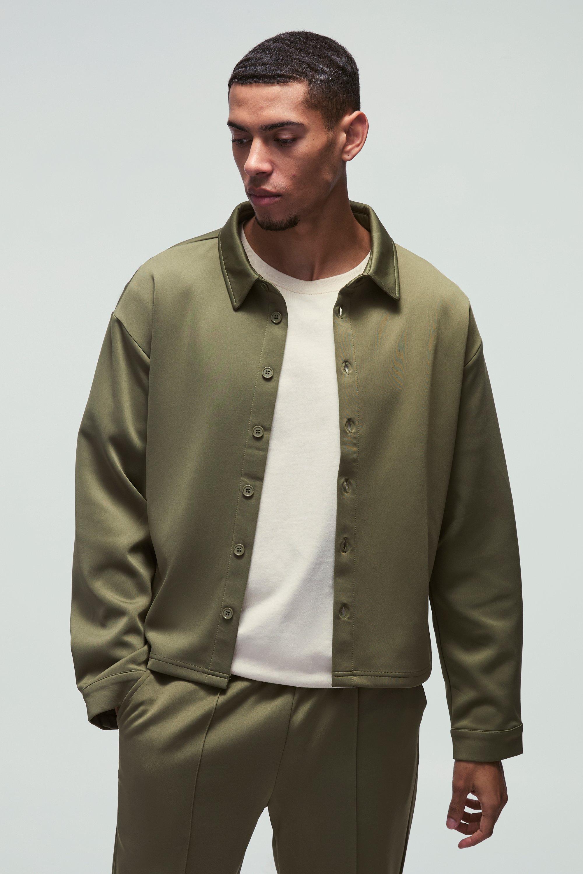 Khaki Oversized Scuba Boxy Overhemd