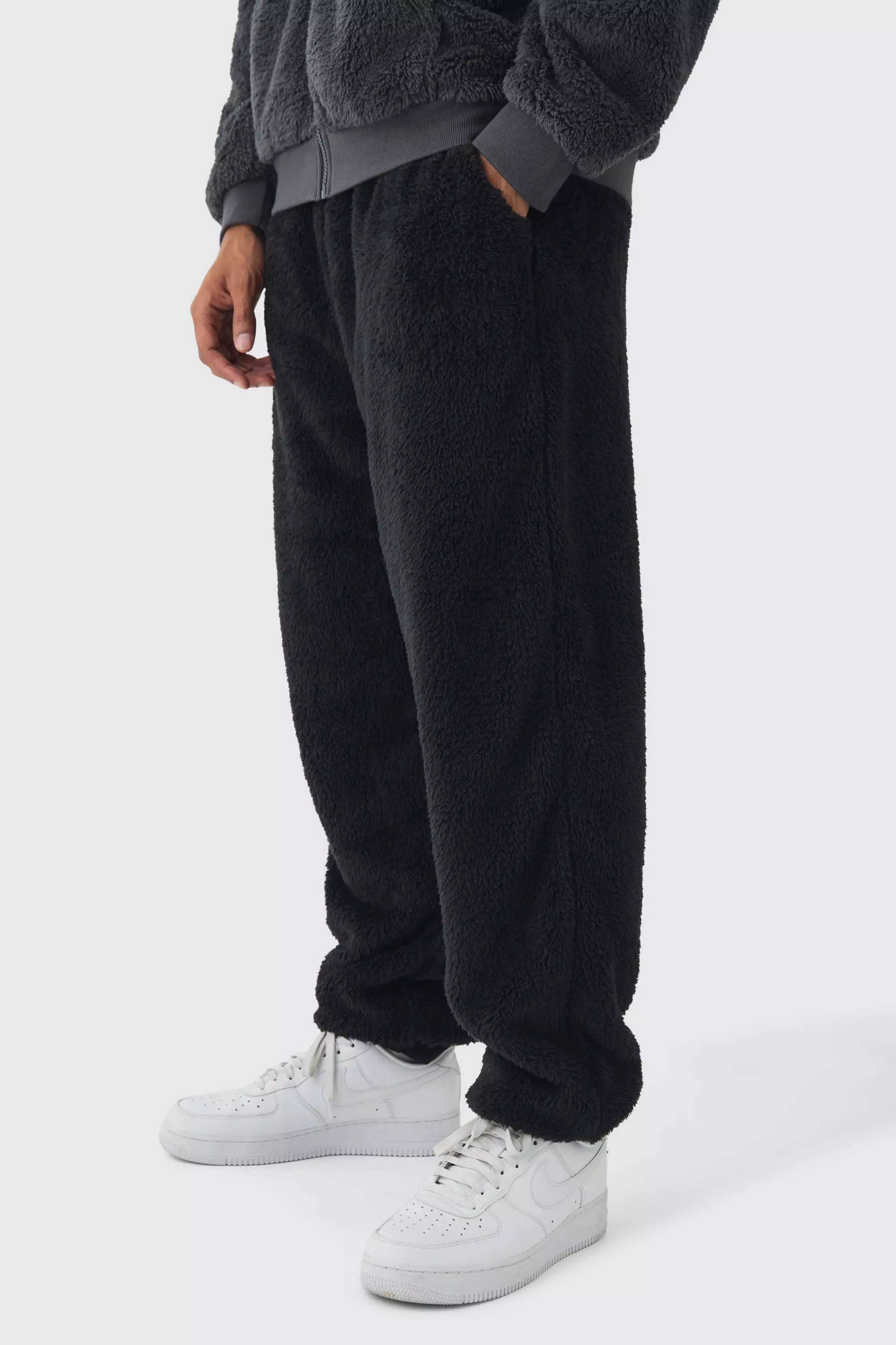 Oversized Teddy Borg Cuffed Sweatpants Black