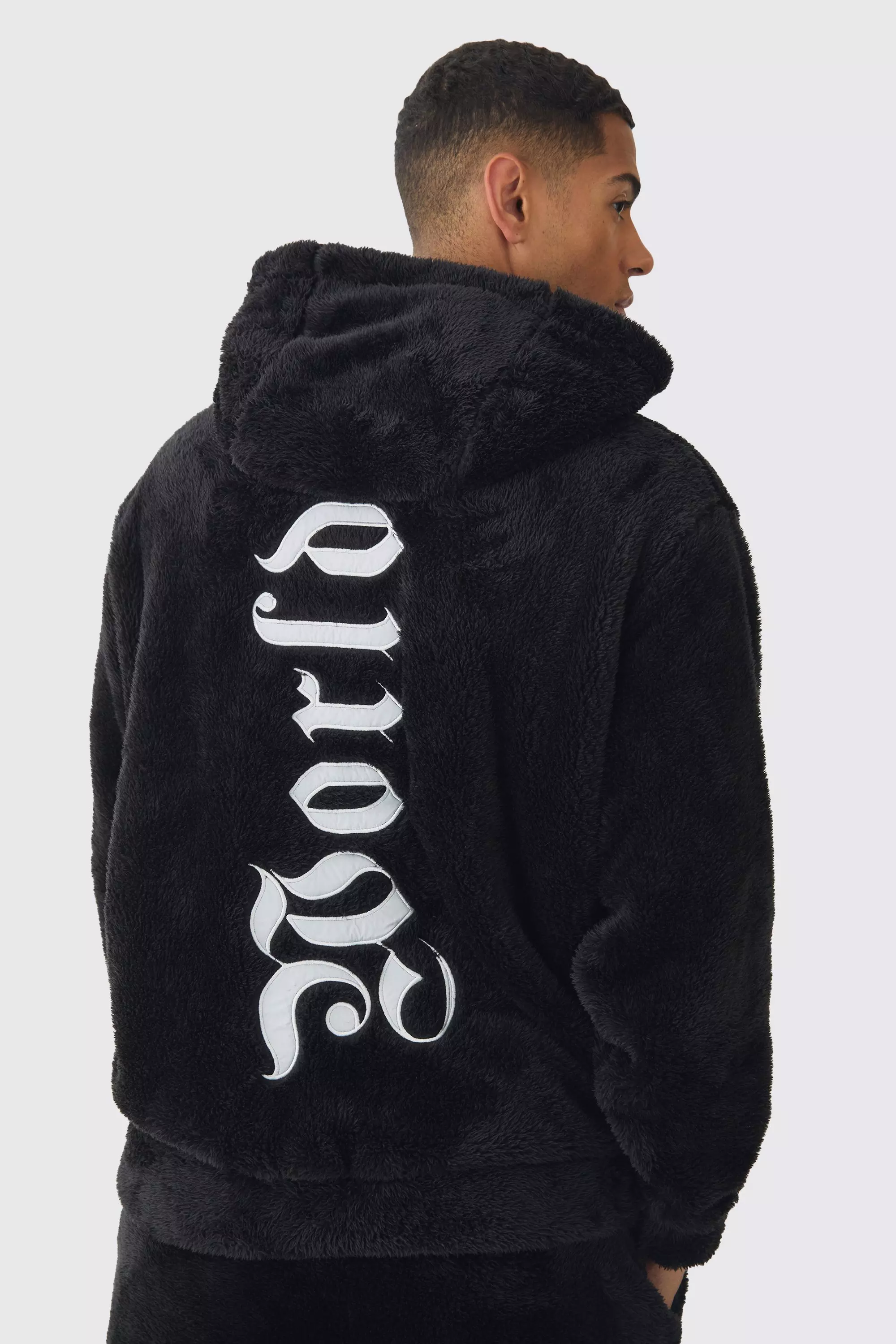 Oversize Worldwide Borg Hoodie mit Applikation boohooMAN DE