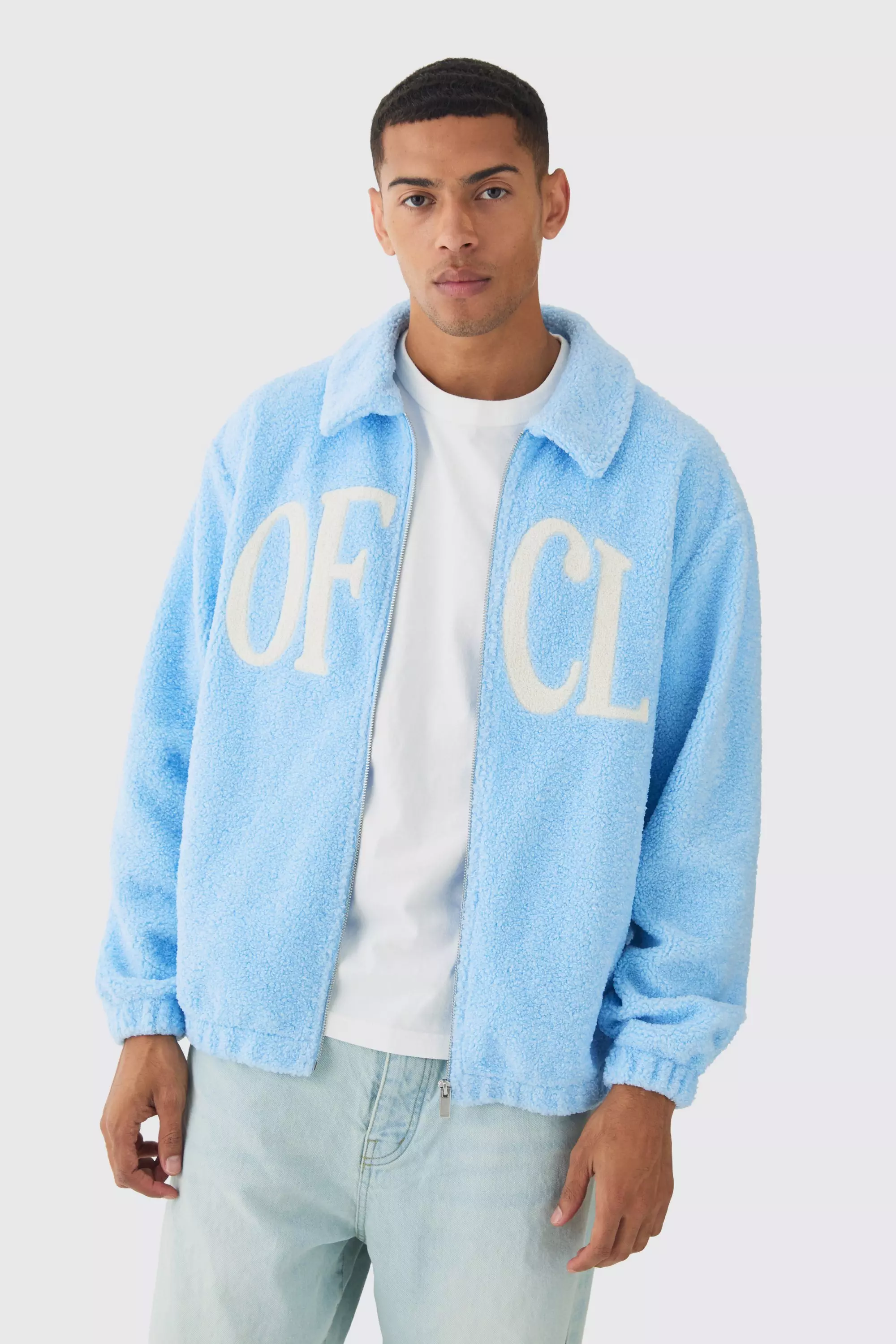 Oversized Ofcl Boxy Boucle Borg Harrington Jacket Light blue