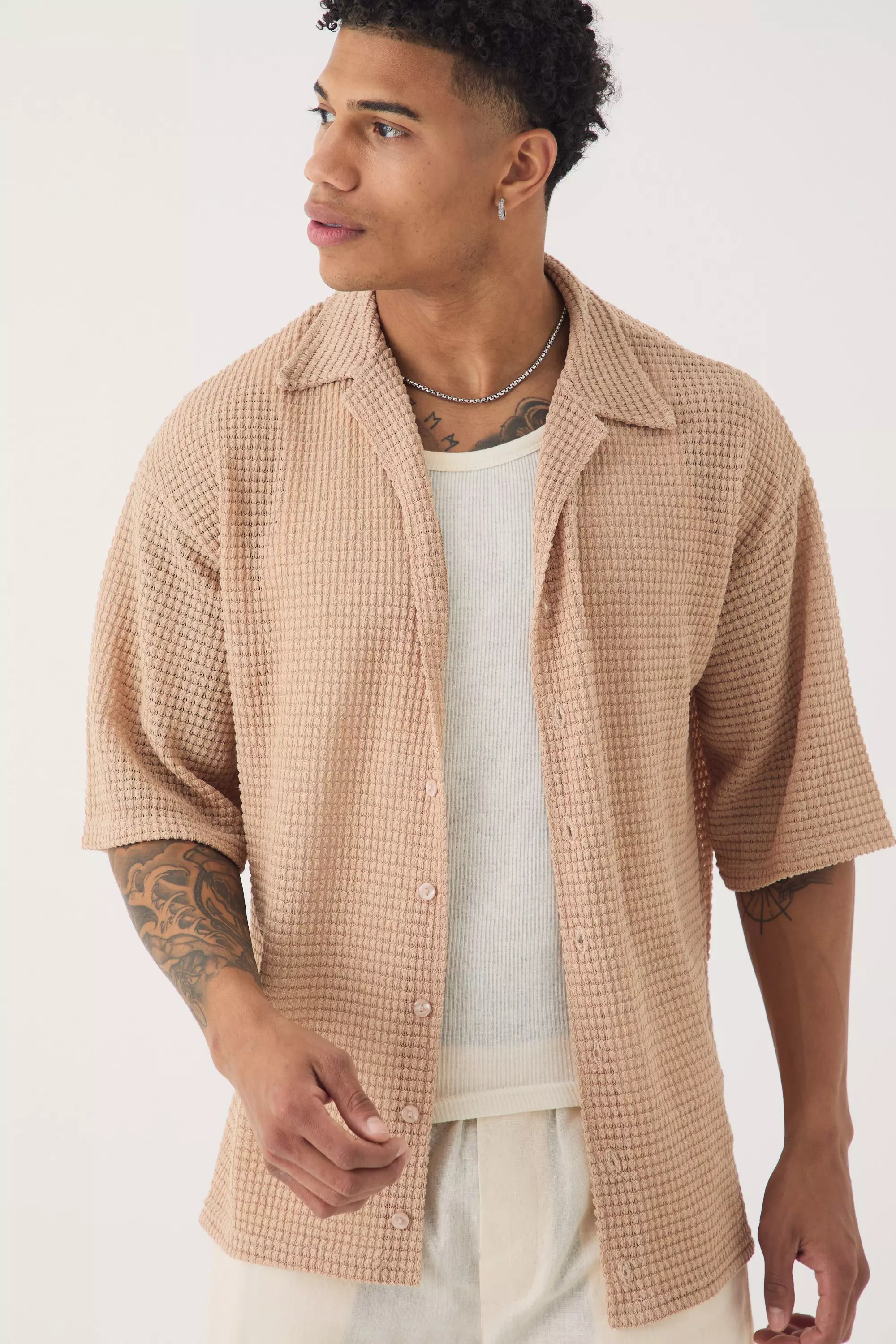 Chemise oversize boutonnée à manches courtes, Stone autre image