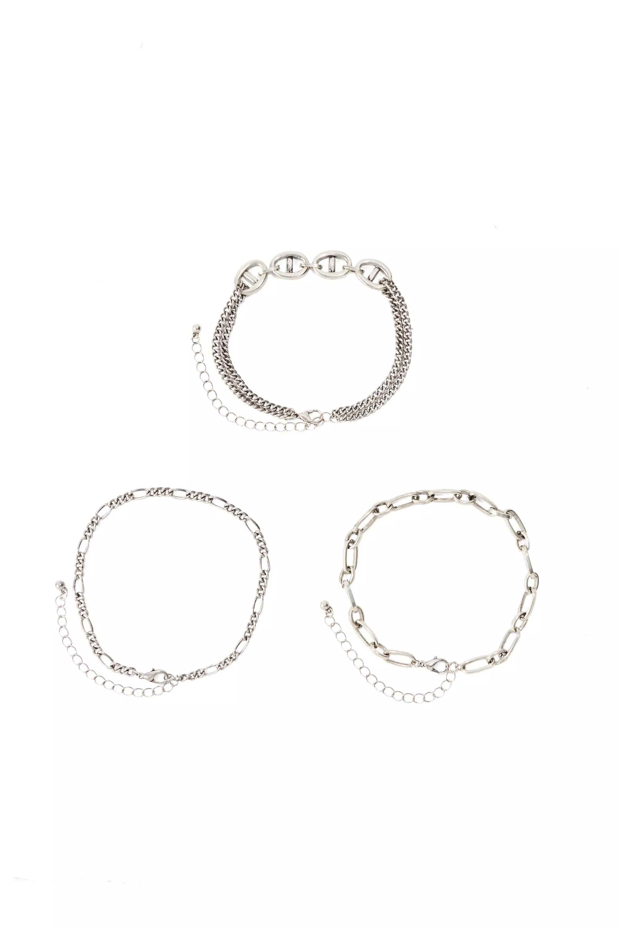 3 Pack Mixed Chain Bracelets Silver