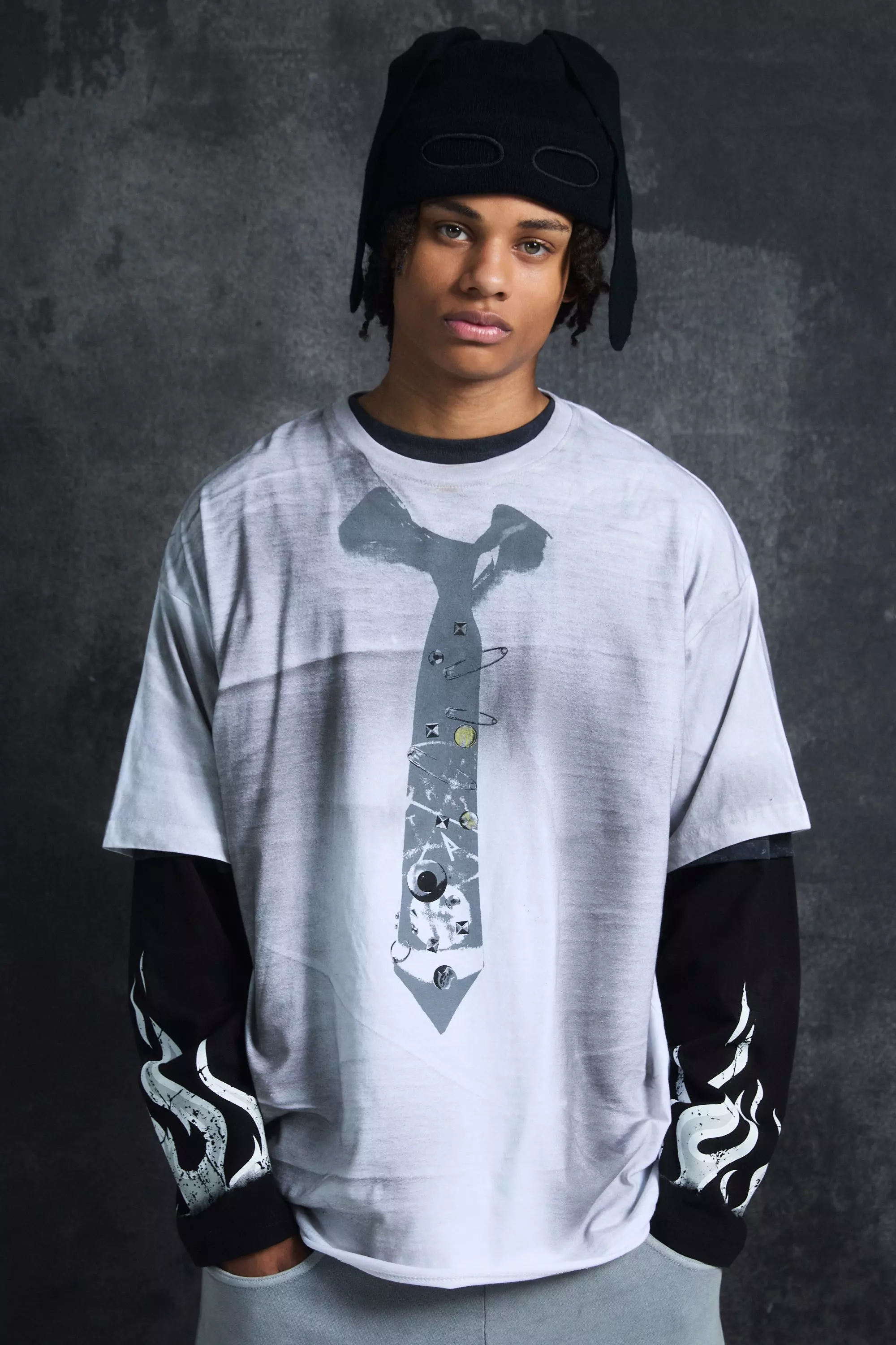 Trippie Redd Oversized Heavy Washed Tie Print T-shirt White