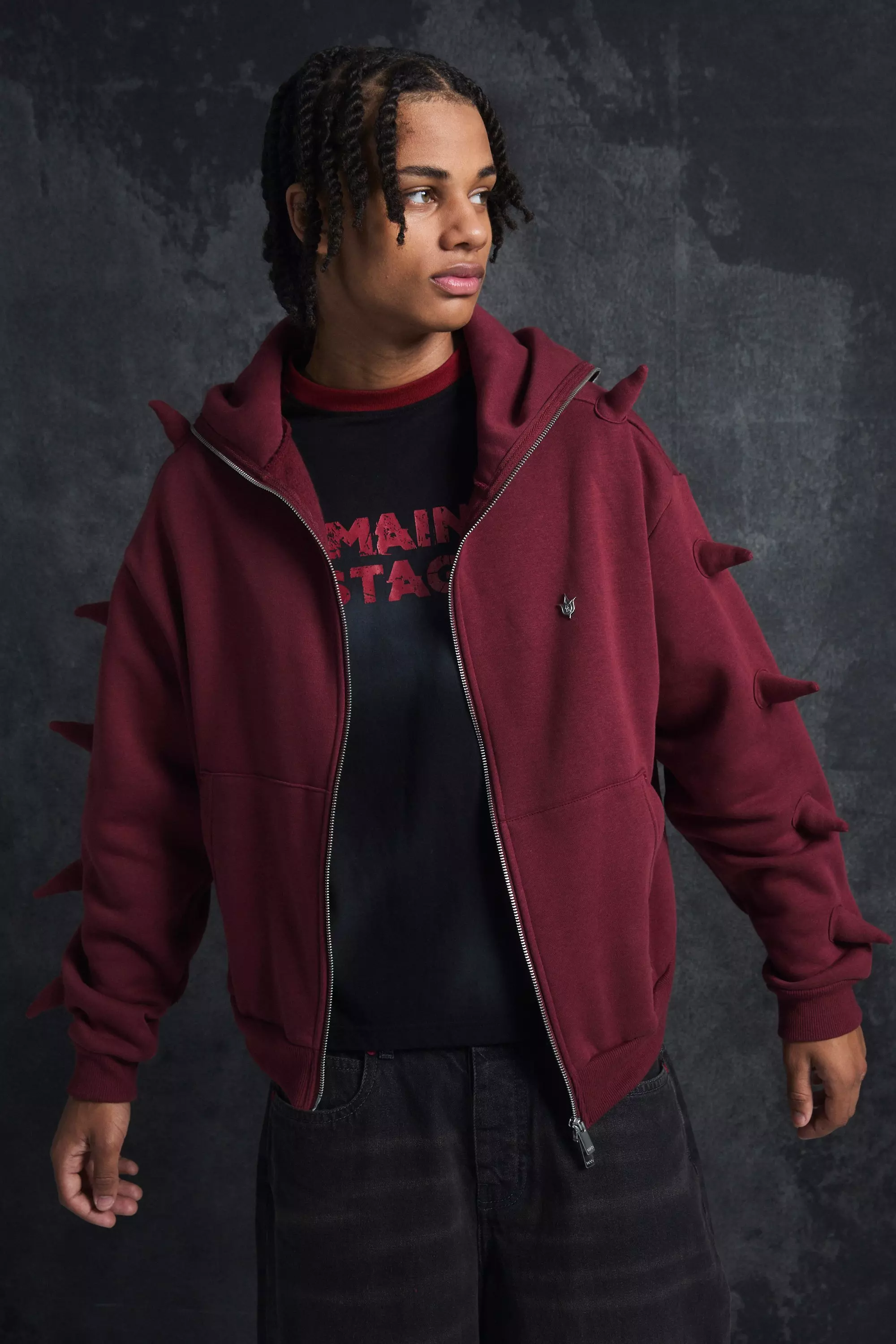 Trippie Redd Oversized Boxy Spike Full Zip Through Hoodie boohooMAN