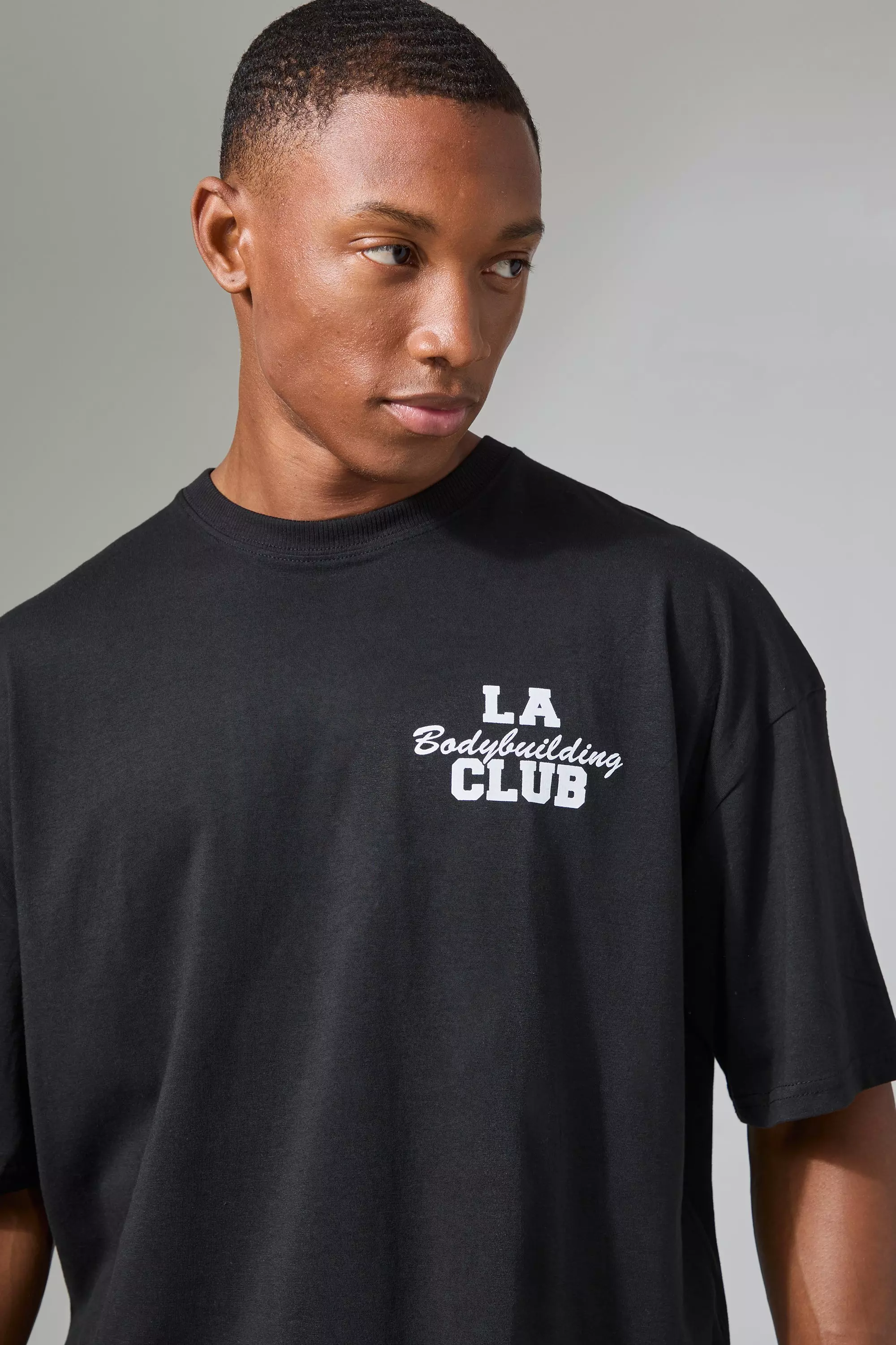 Man Active LA Bodybuilding Club Oversized T shirt boohooMAN USA
