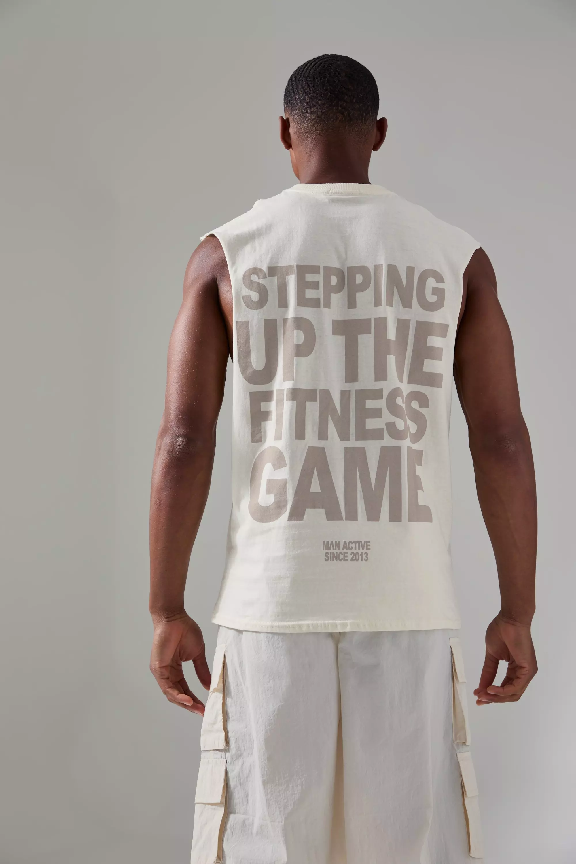 Ecru White Man Active Stepping Up The Fitness Game Tank