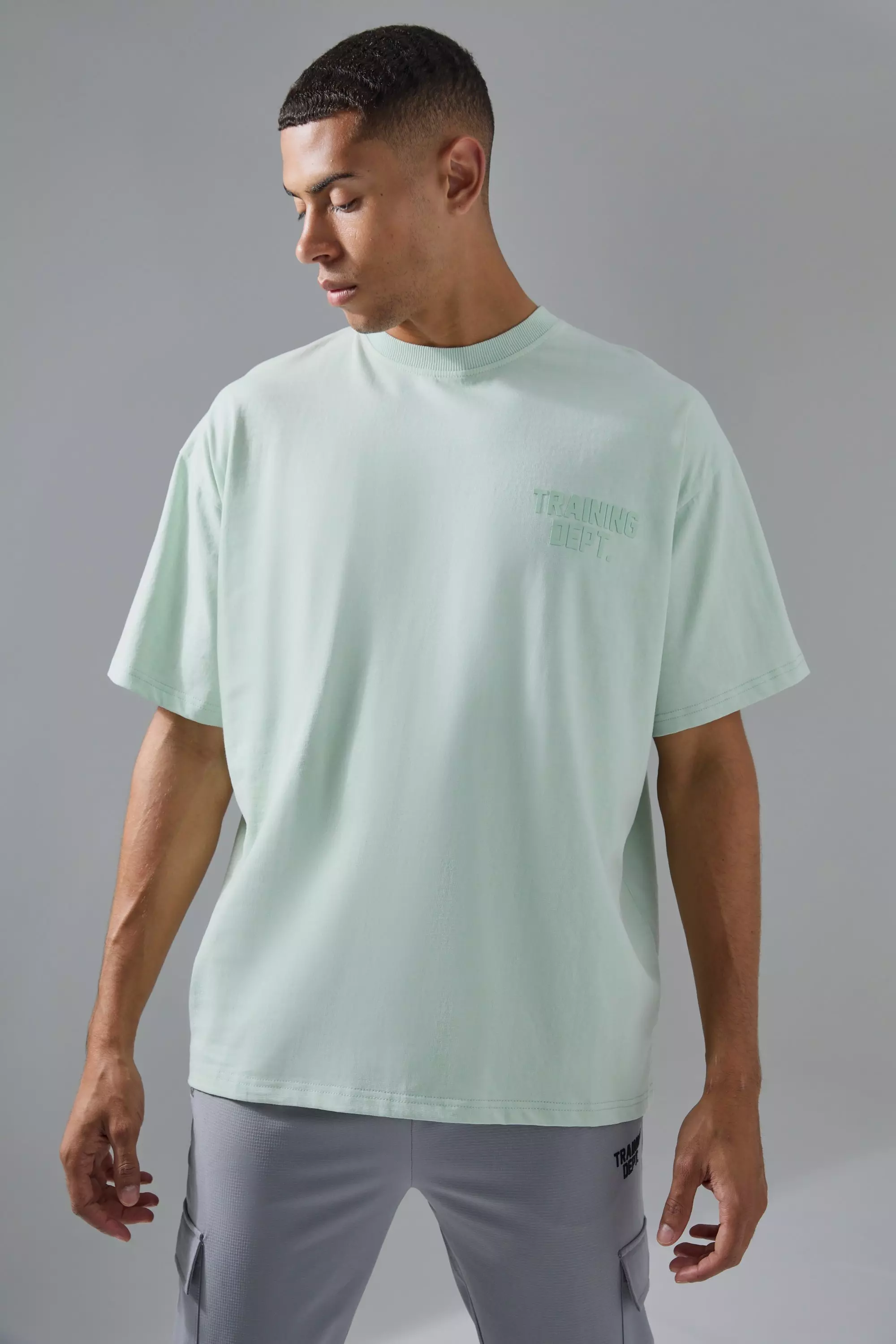 Sage Green Man Active Training Dept Washed Oversized T-shirt