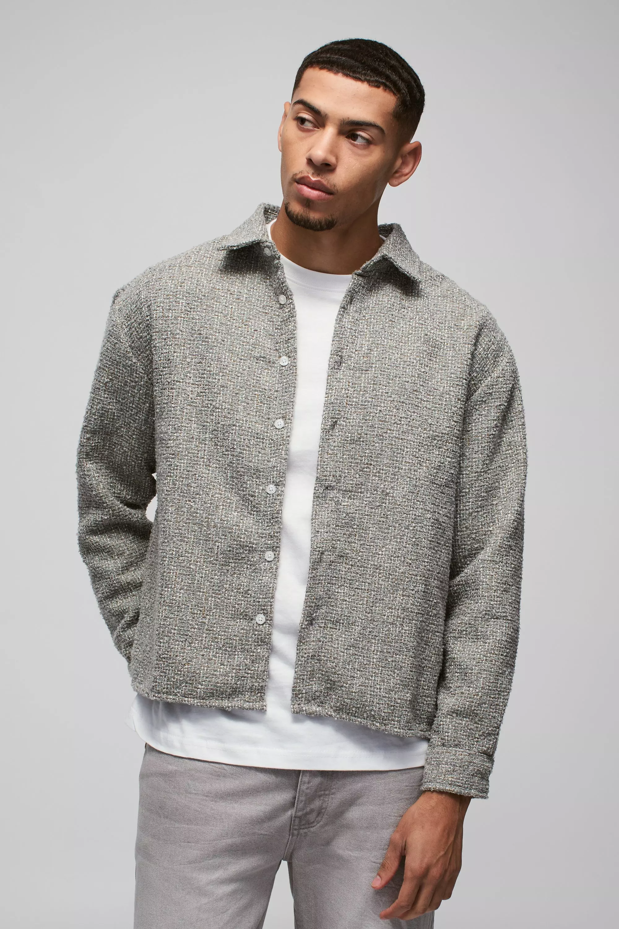 Khaki Oversized Bouclé Overhemd alternatieve afbeelding