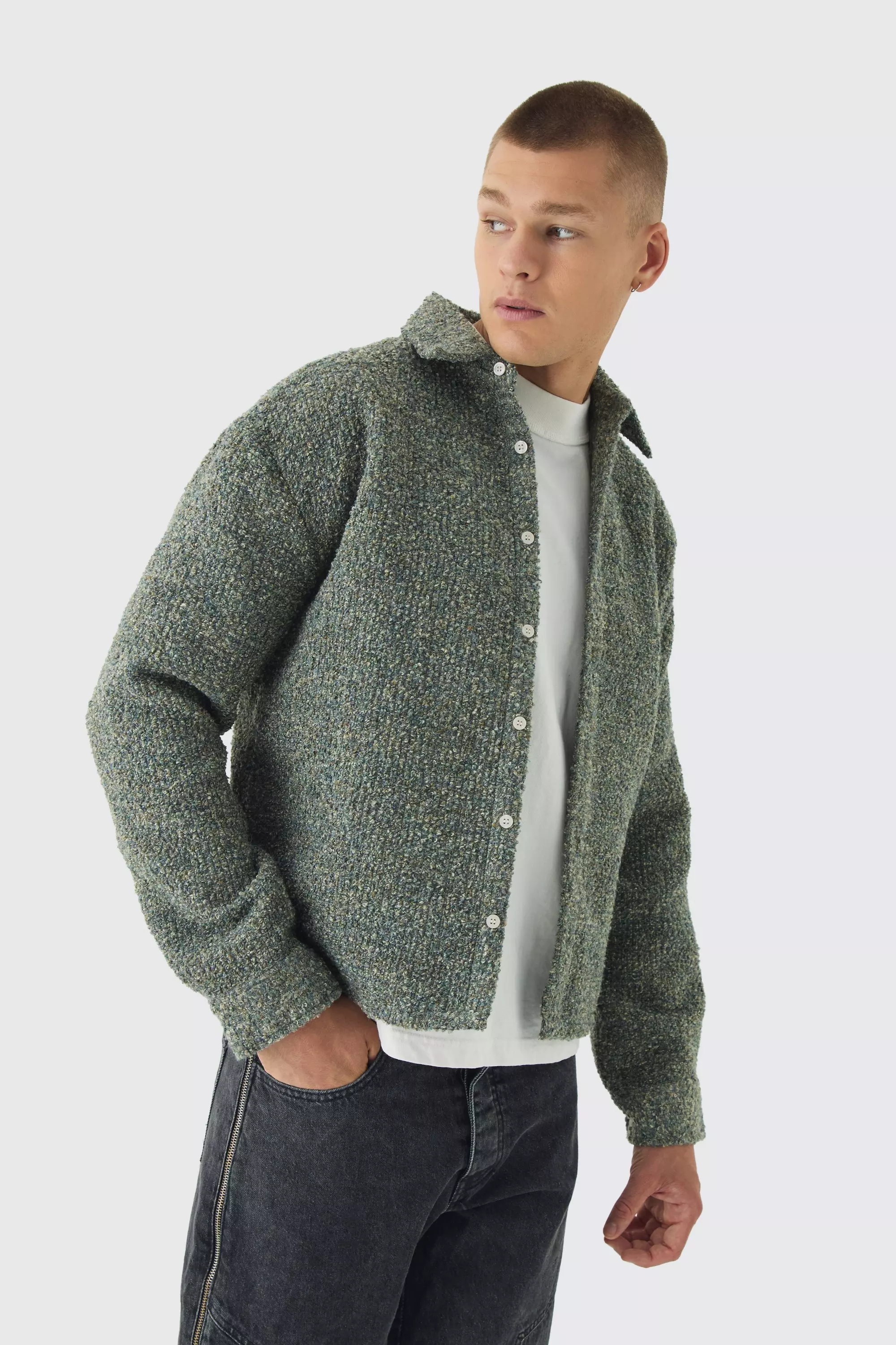 Regular Boucle Overshirt Brown