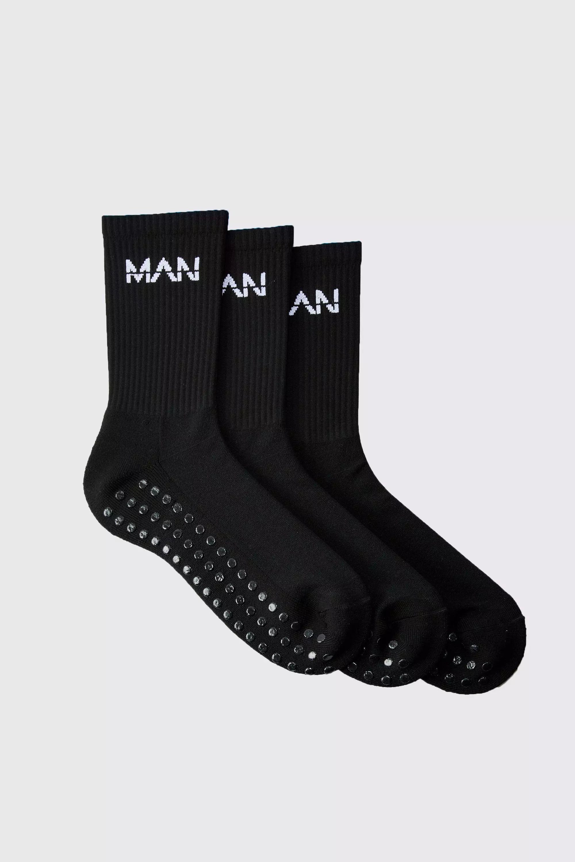 Man Active Training Grip Crew 3 Pack Socks Black