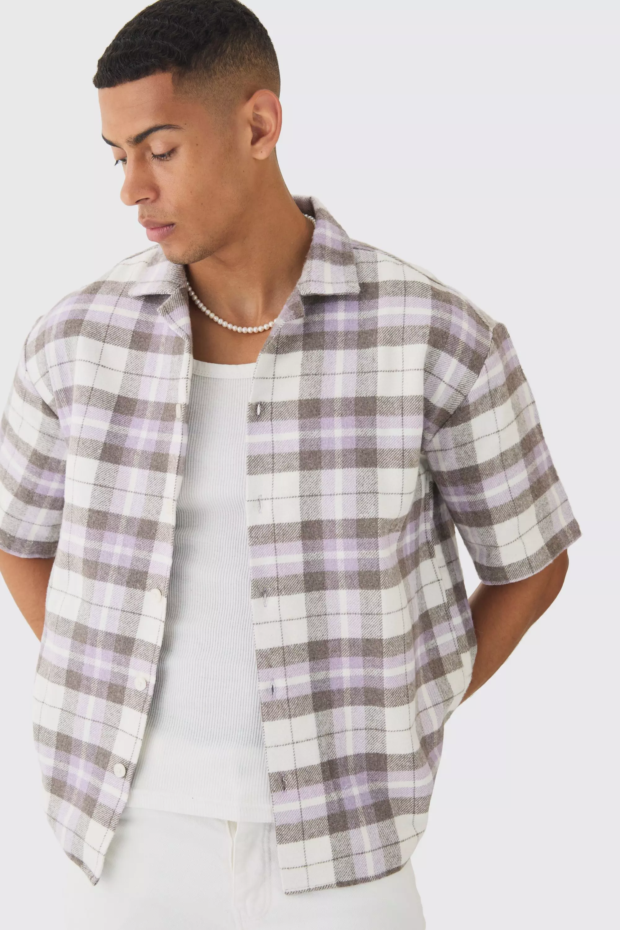 Lilac Purple Oversized Plaid Revere Shirt