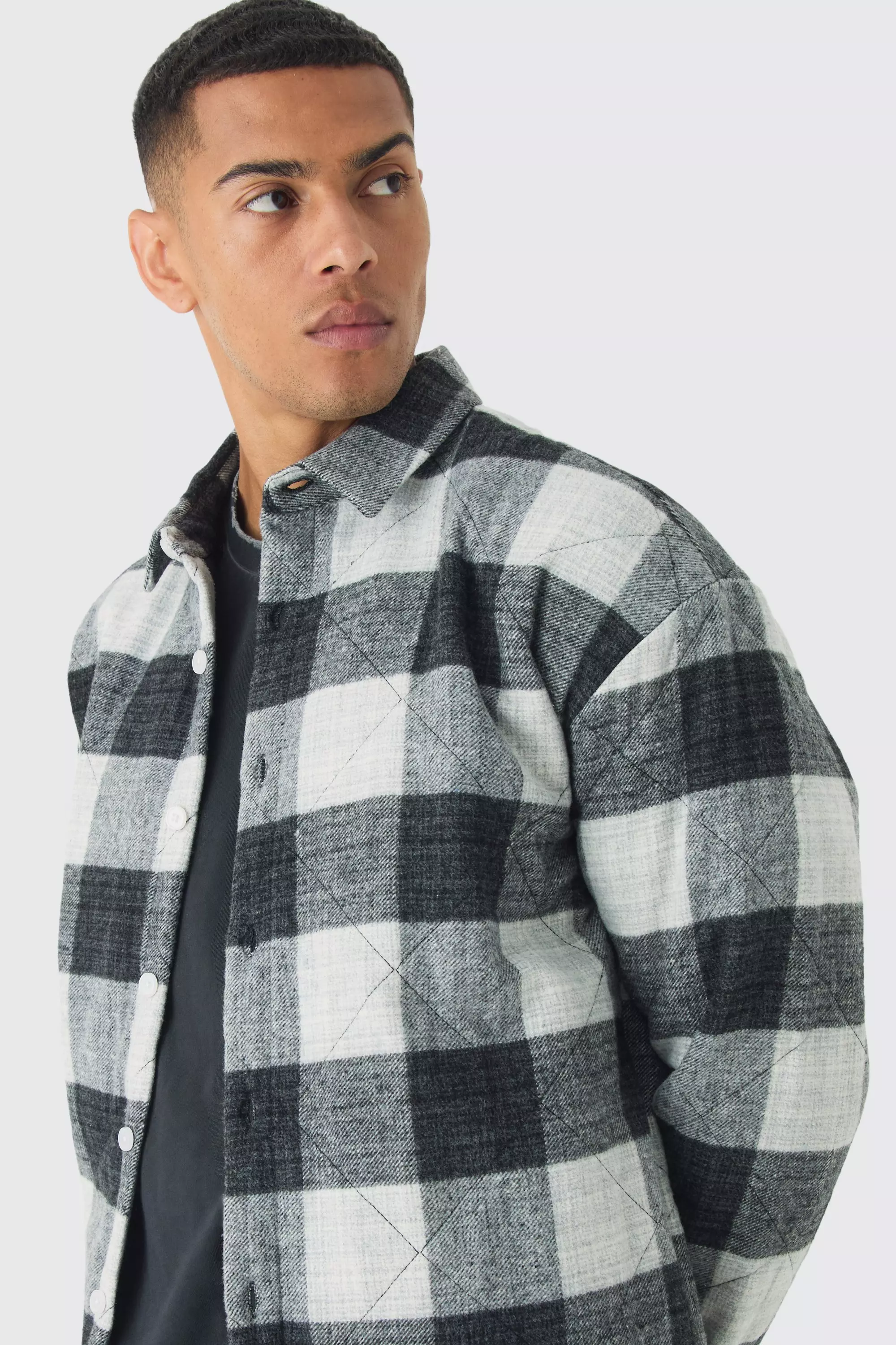 Oversized Quilted Check Overshirt boohooMAN