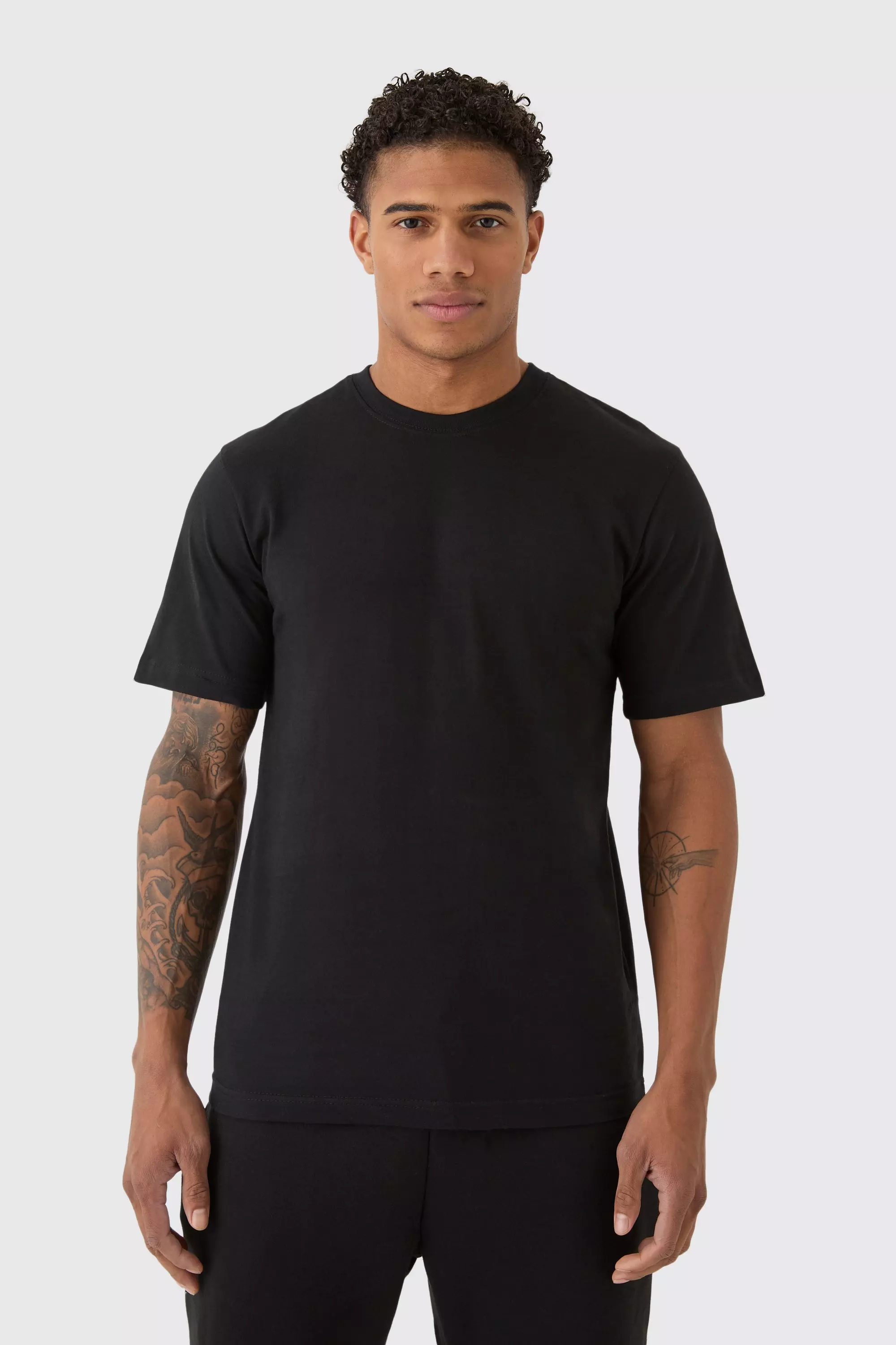 Black Regular Fit Basic Crew Neck T Shirt