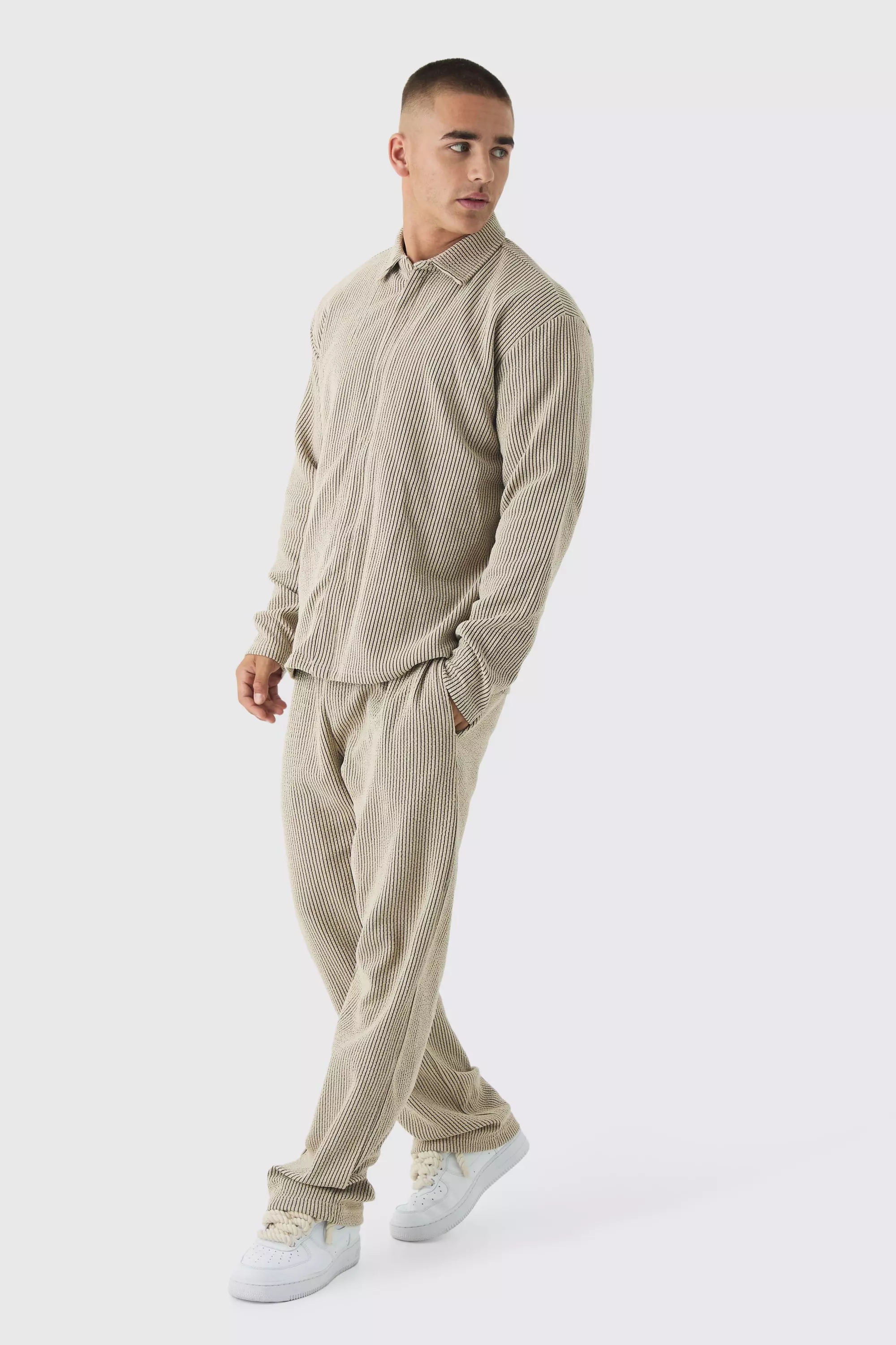 Oversized Two tone Zip Ribbed Jersey Shirt Straight Jogger Set boohooMAN