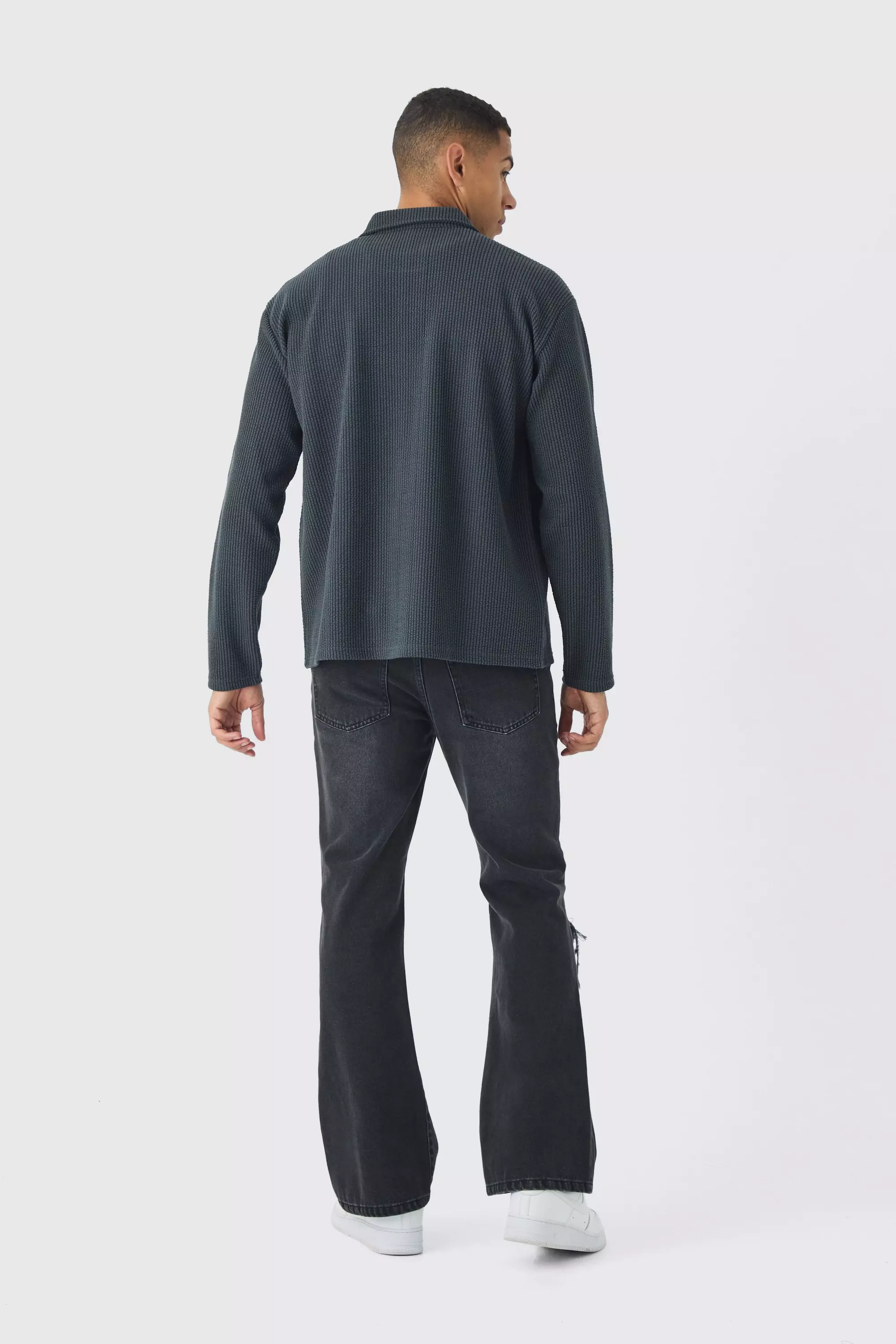 Charcoal Oversized Two-tone Zip Through Ribbed Jersey Shirt alternative image