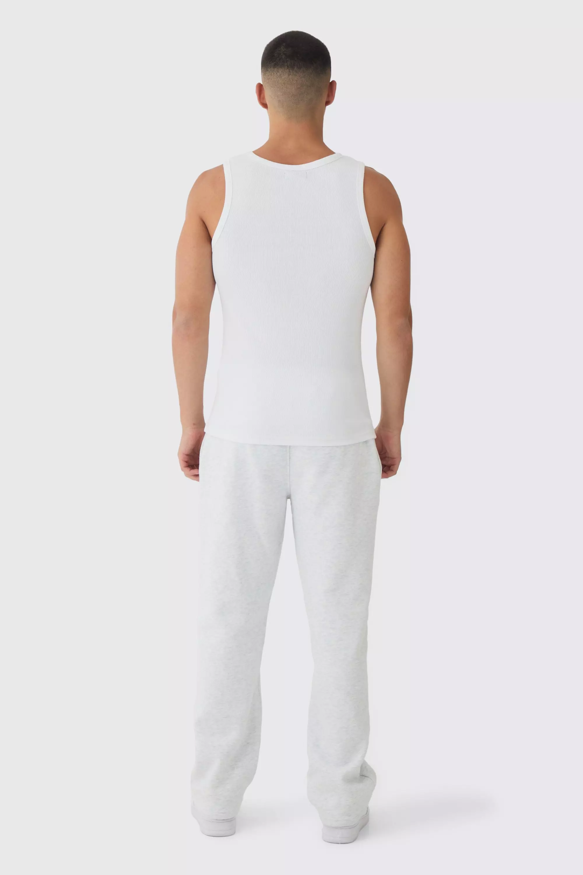 White Geribbeld Muscle Fit Hemd alternatieve afbeelding
