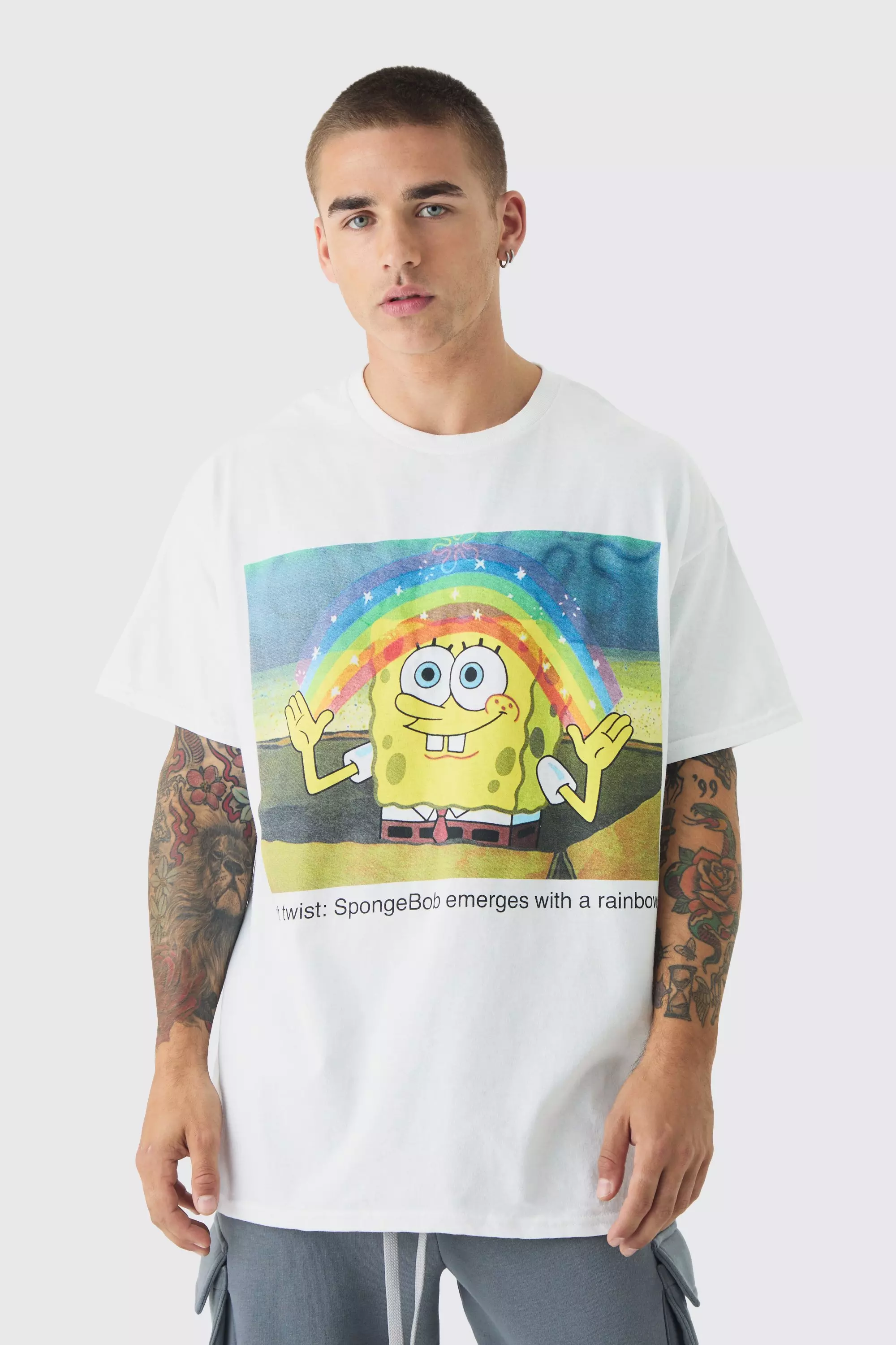 Oversized Spongebob License Print T-shirt White