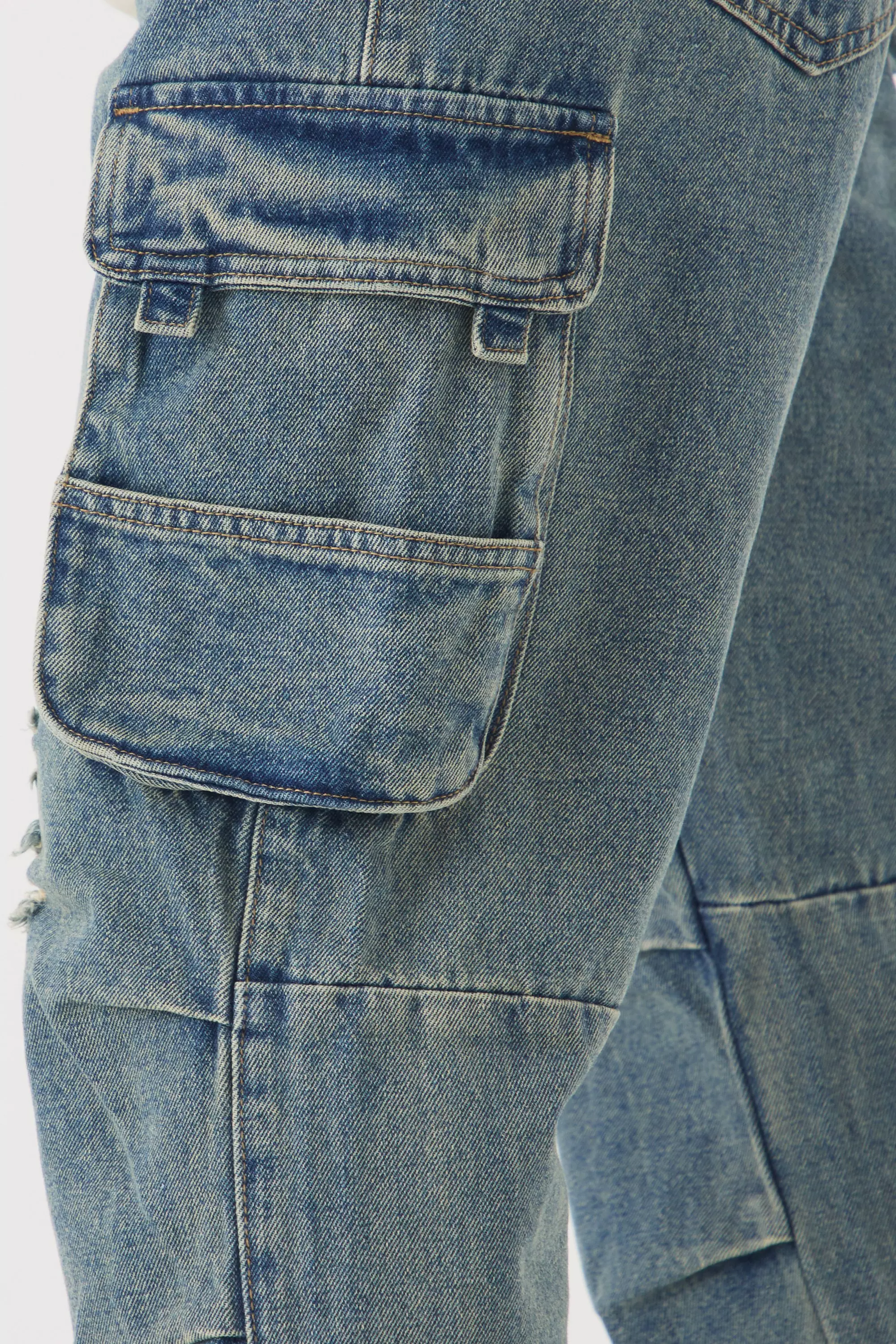 Tall - Jean cargo large à déchirures, Mid wash autre image