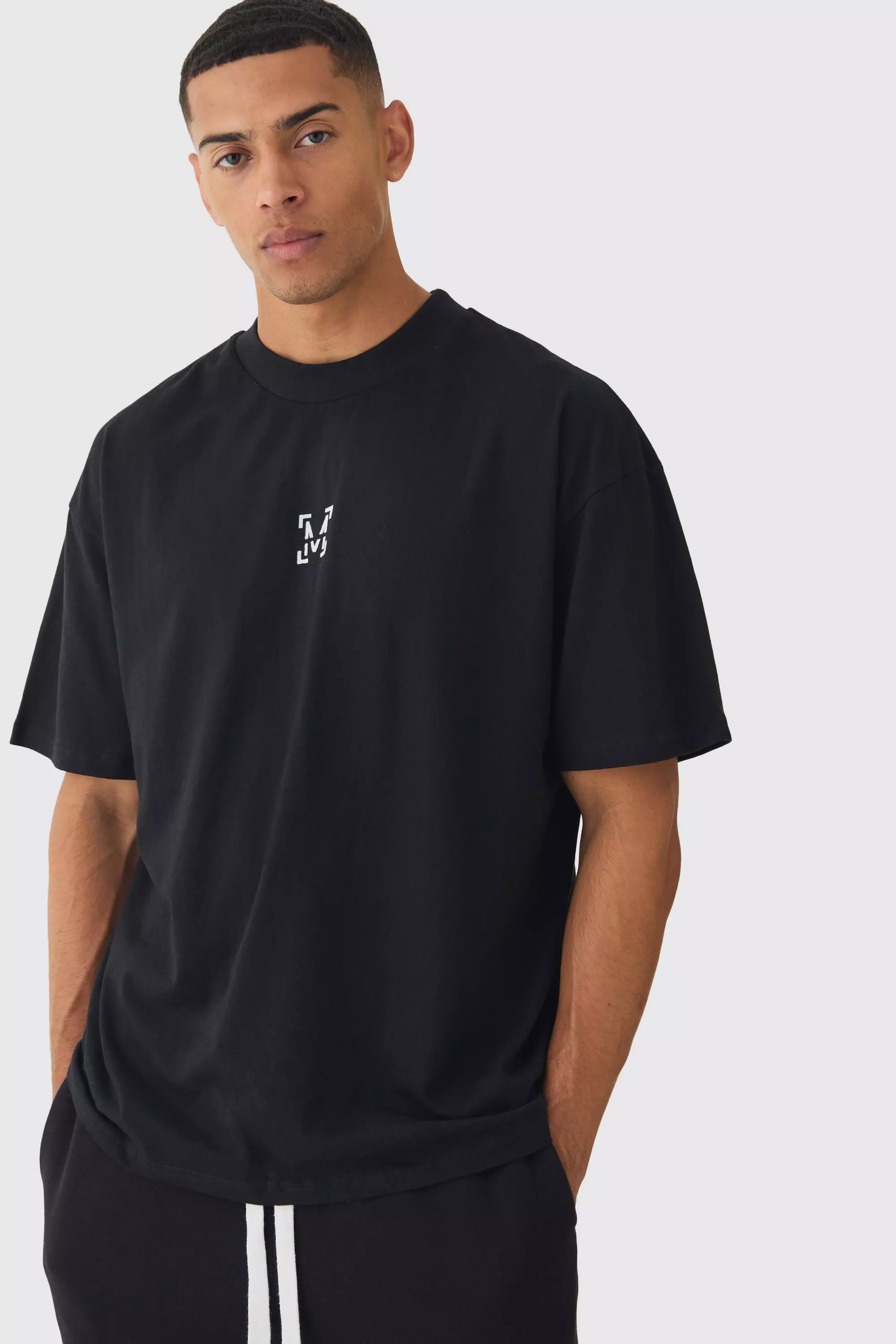 Black Oversized Extended Neck Heavyweight M Branded T-shirt