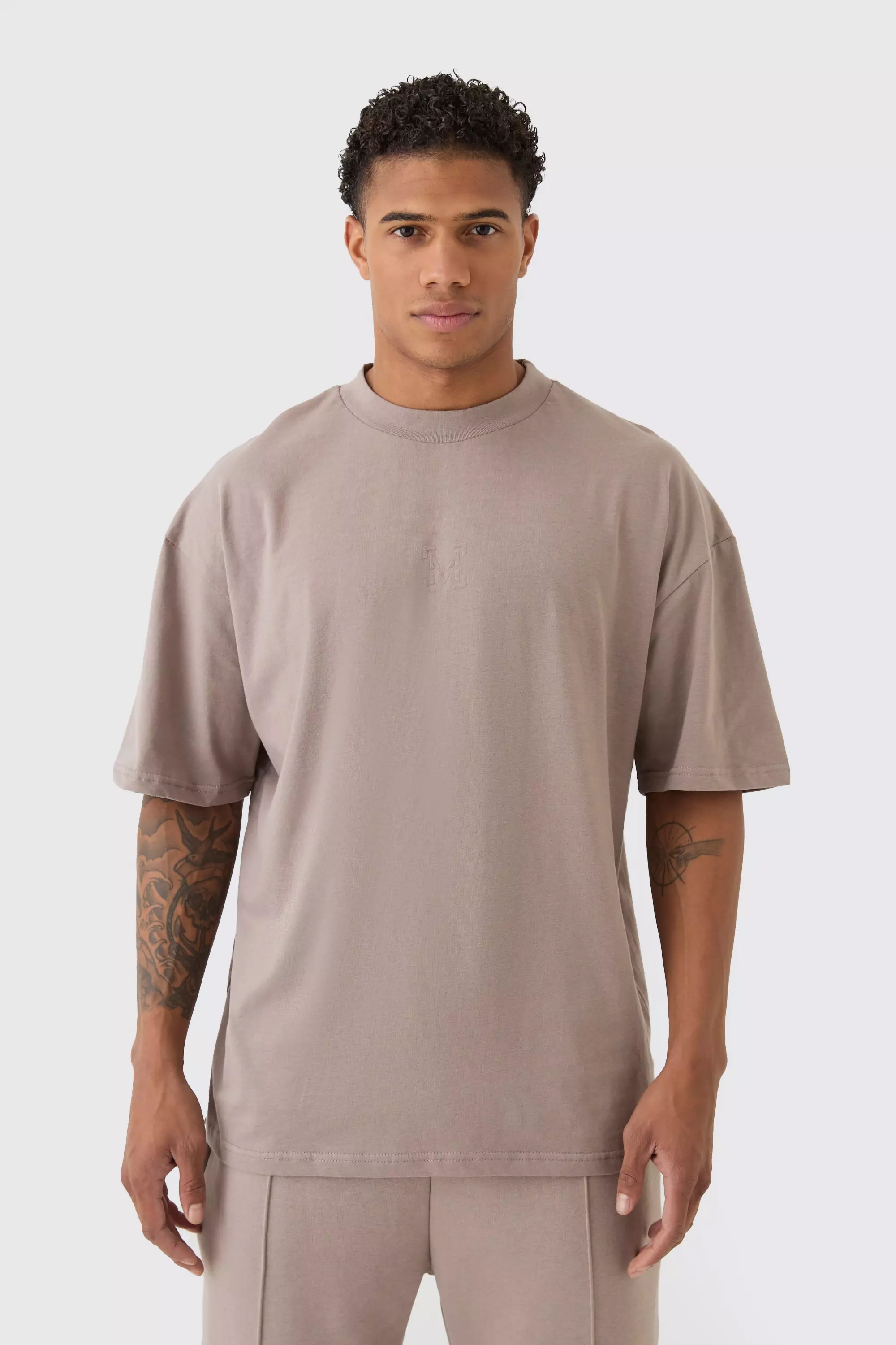 Oversized Extended Neck Heavyweight M Branded T-shirt Mauve