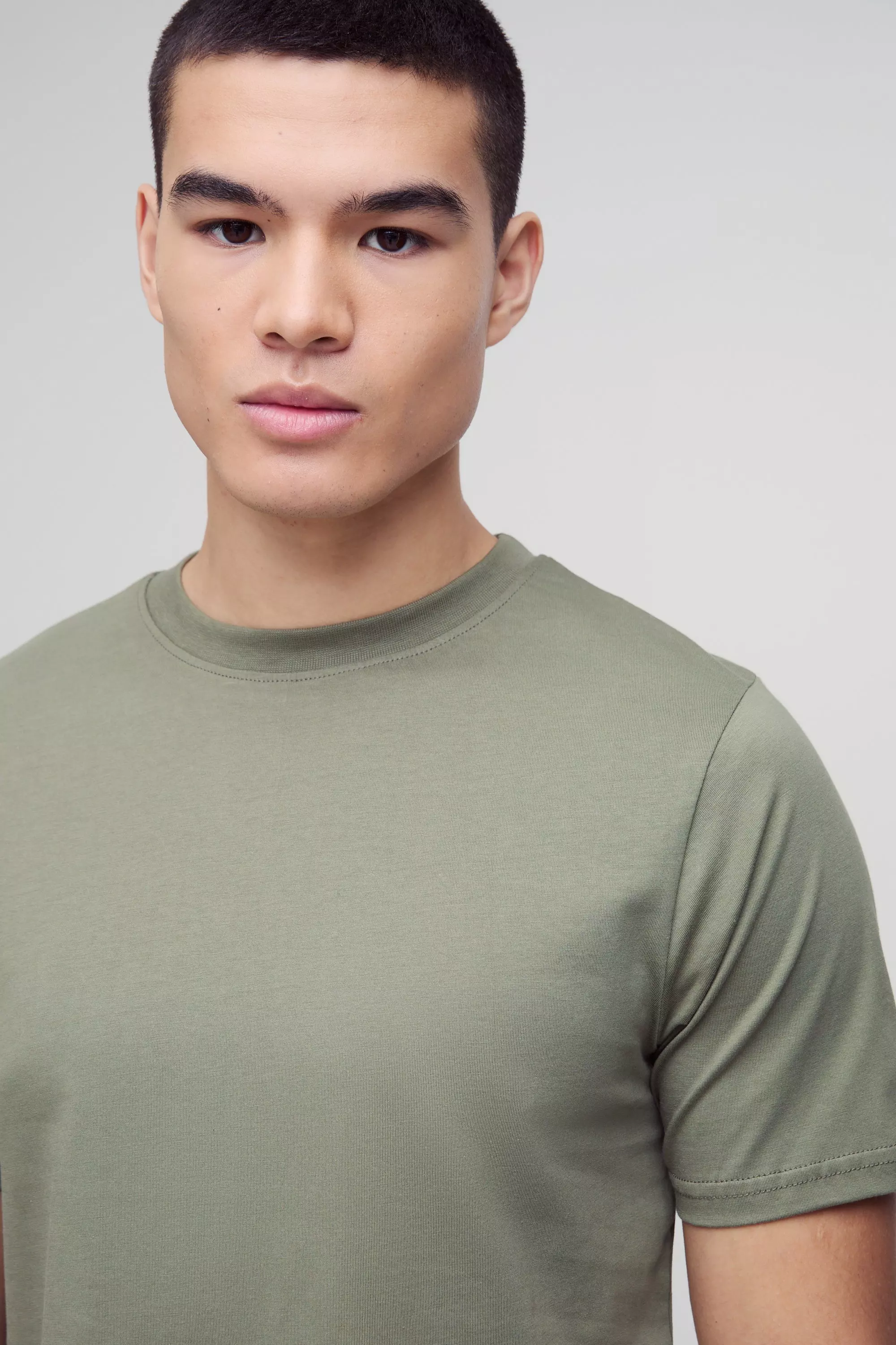 Olive Slim Basic Crew Neck T-shirt alternative image