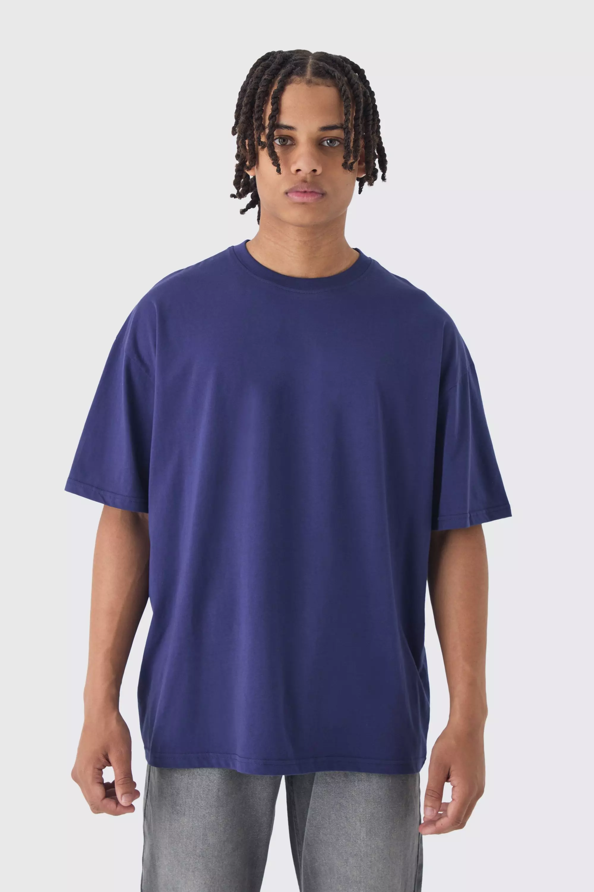 Navy Oversized Basic Crew Neck T-shirt