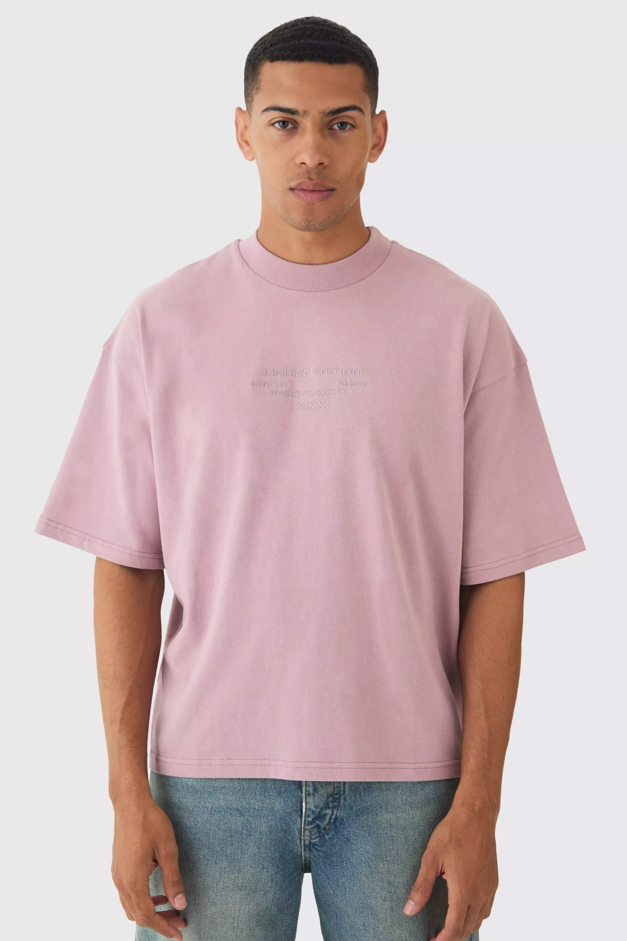 Oversized Boxy Extended Neck Peached Heavyweight T-shirt Mauve