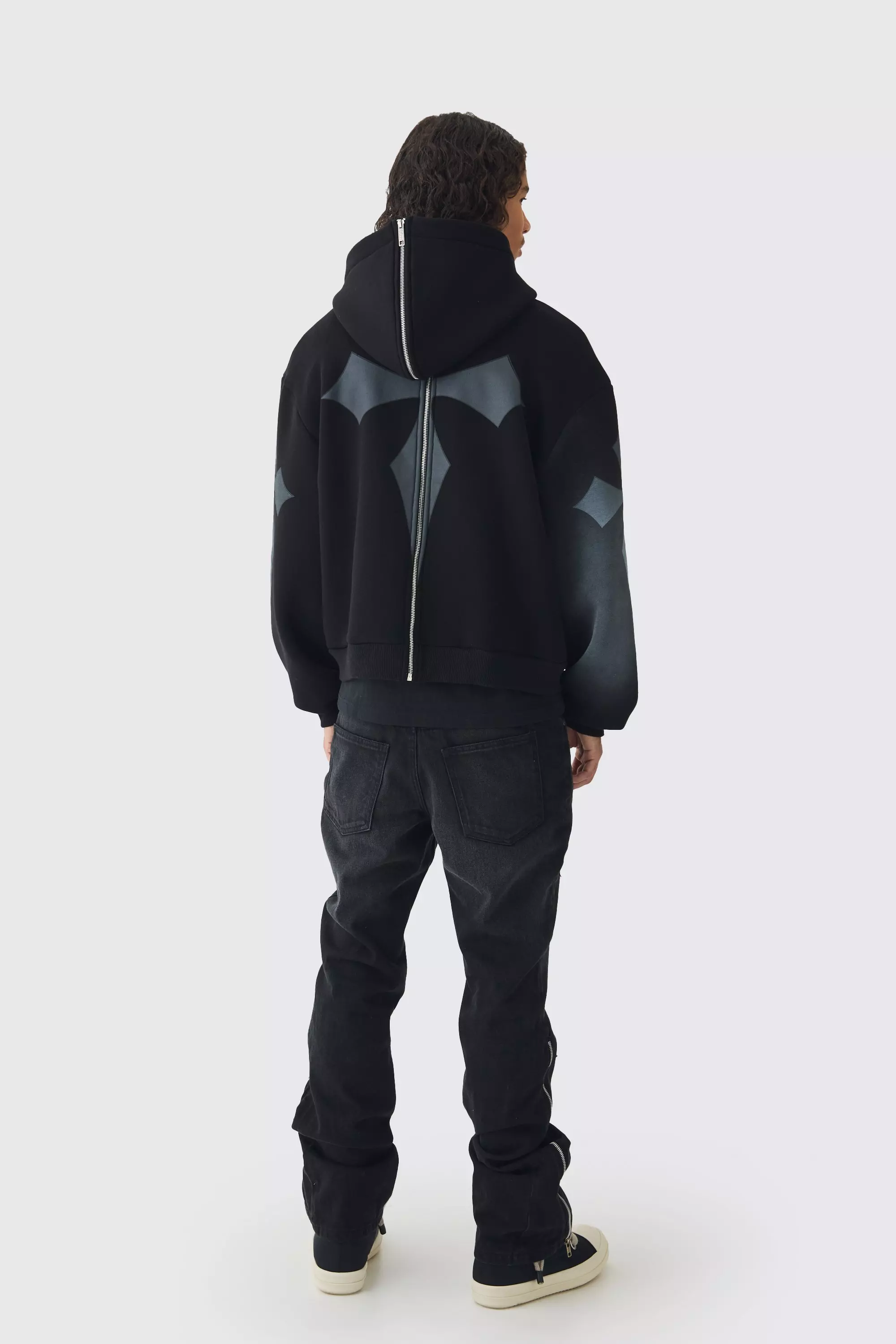 Slim Rigid Flare Washed Denim Cross Applique Jeans | boohooMAN USA