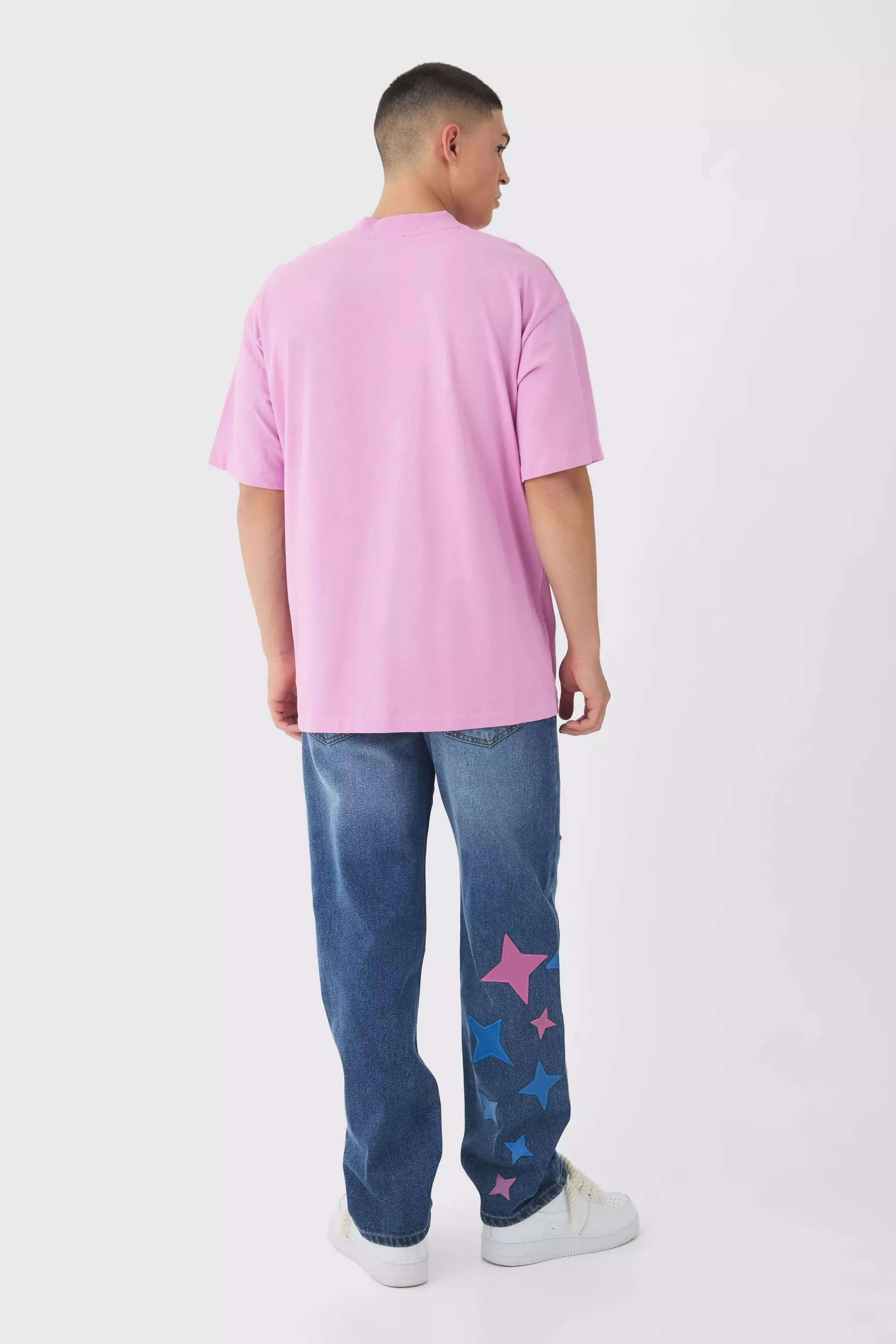 Lockere Jeans mit PU-Applikation, Mid blue alternatives Bild