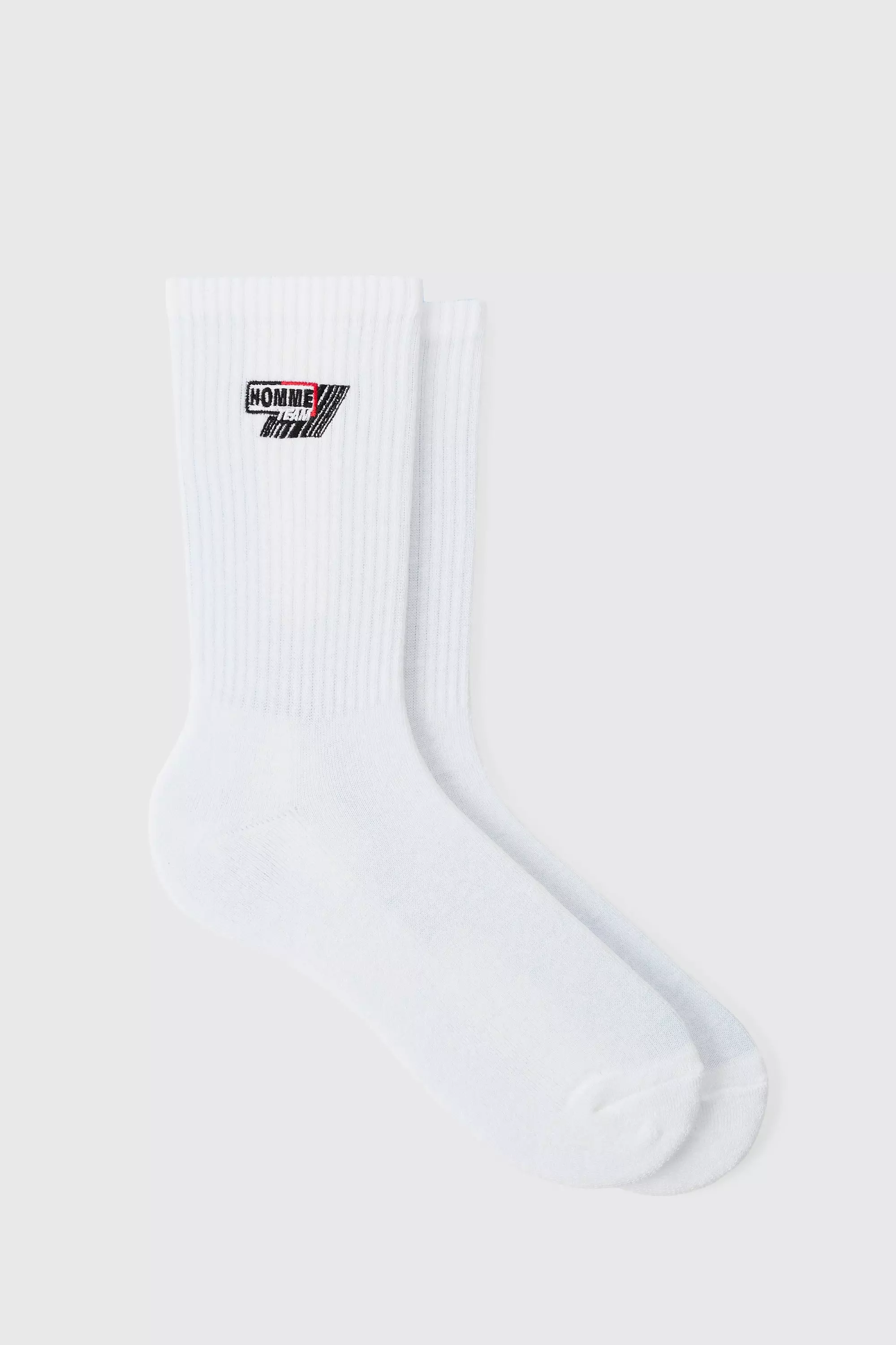 Moto Homme Embroidered Socks White