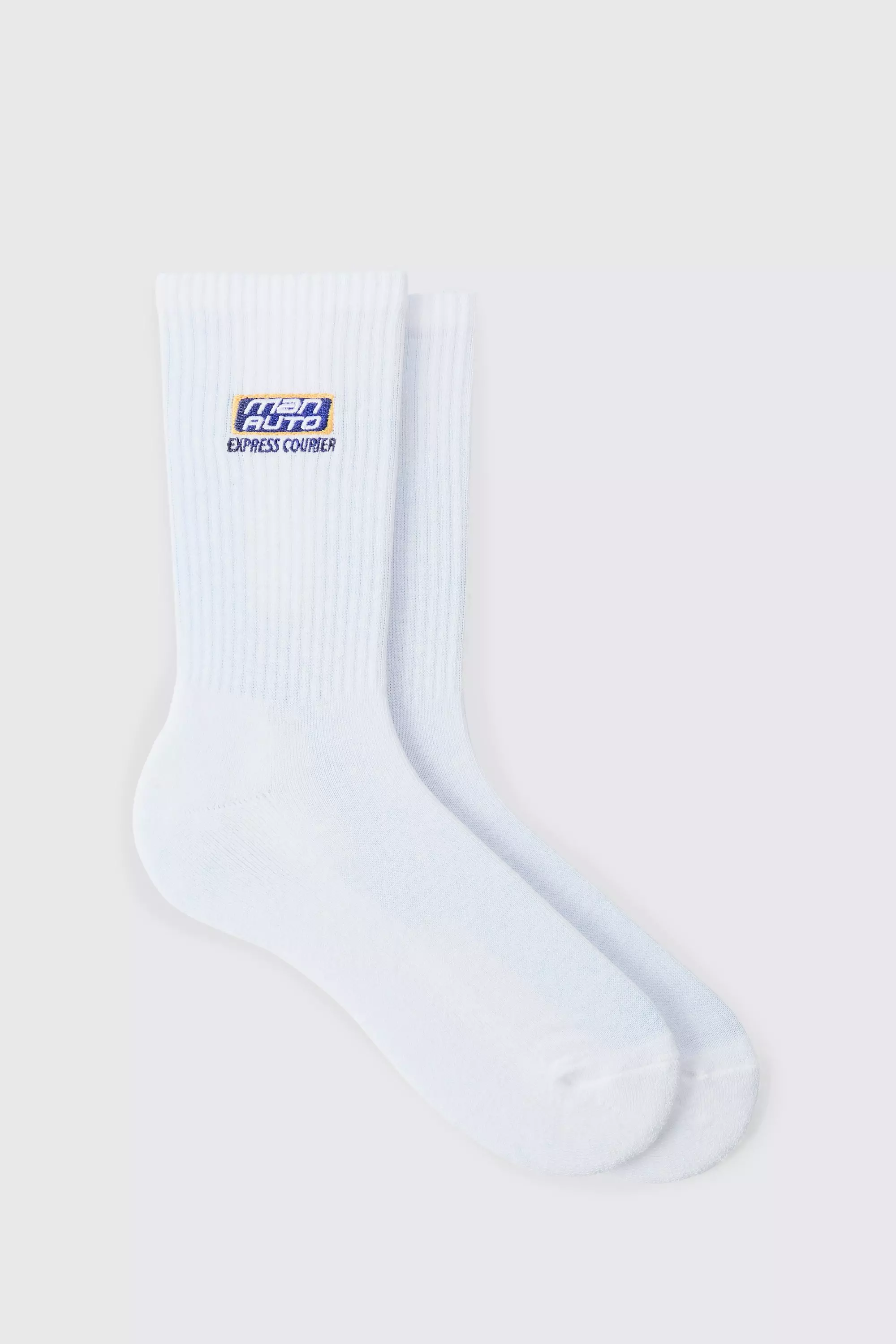 Moto Man Auto Embroidered Socks White