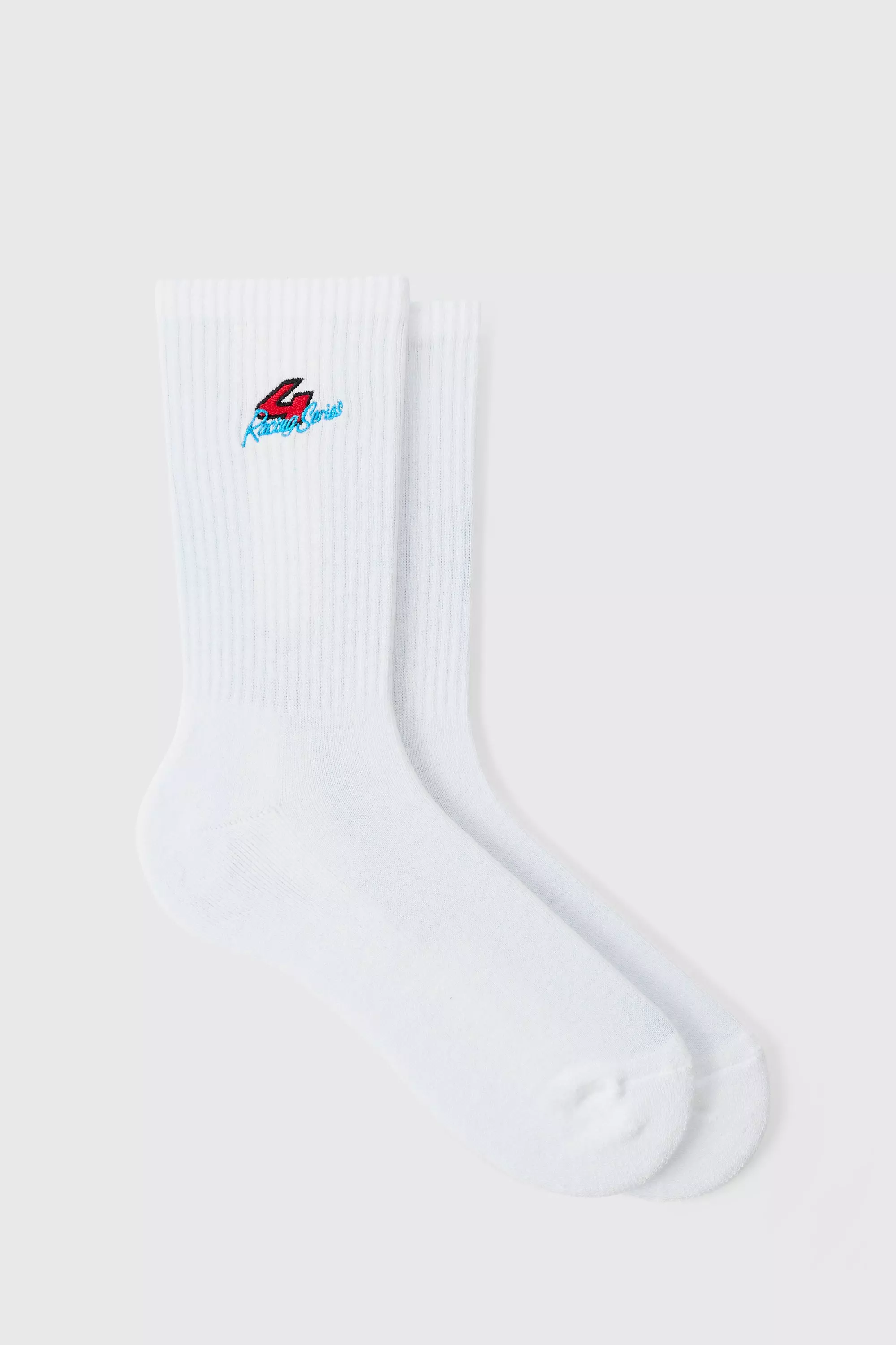 Moto 4 Racing Series Embroidered Socks White