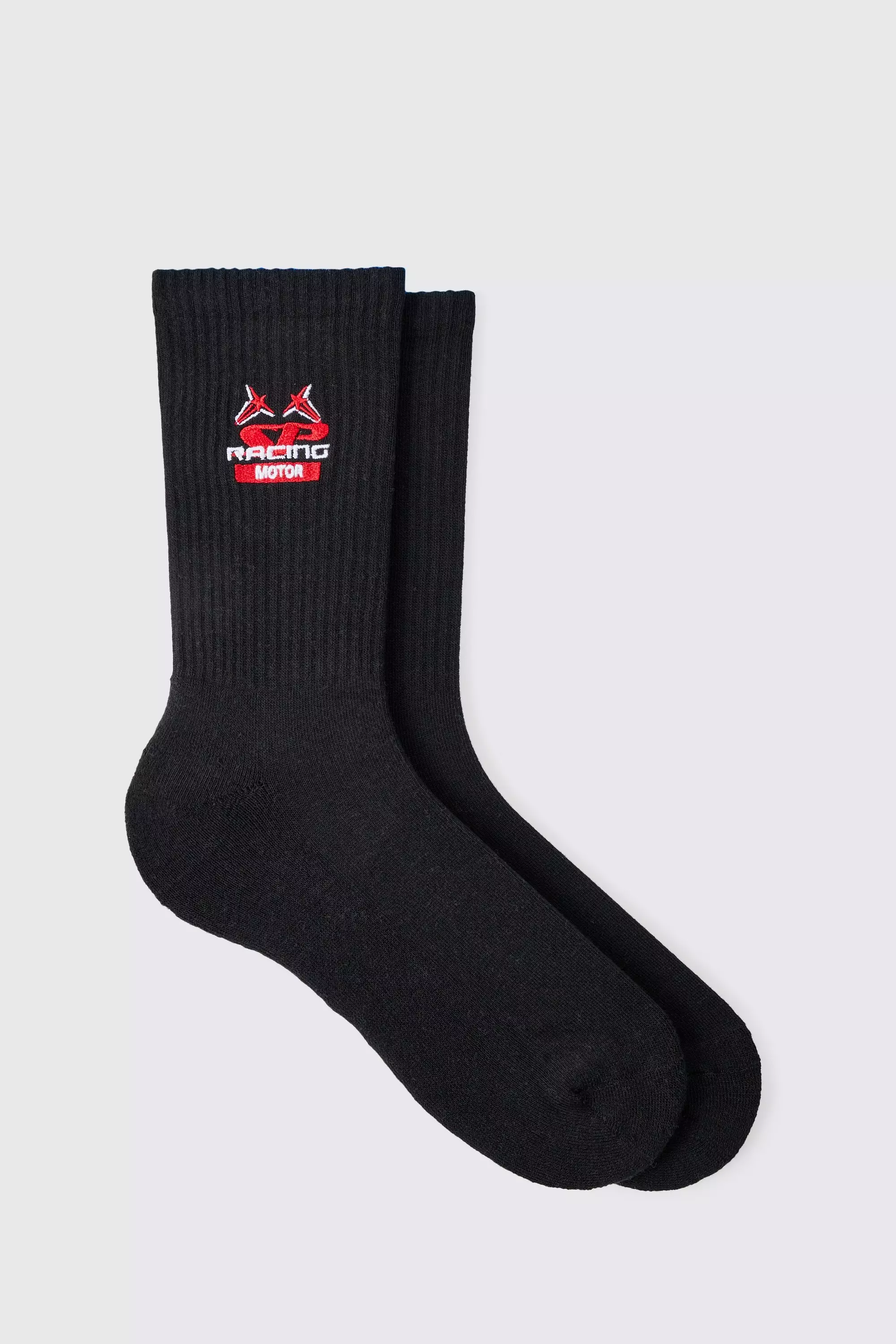 Black Moto Racing Motor Embroidered Socks