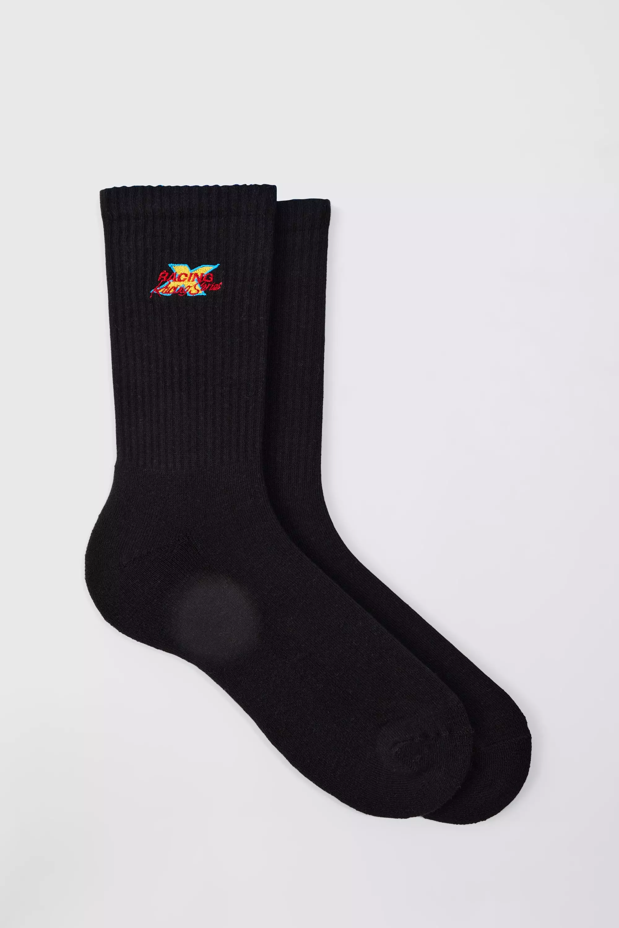 Black Moto Racing Series Embroidered Socks