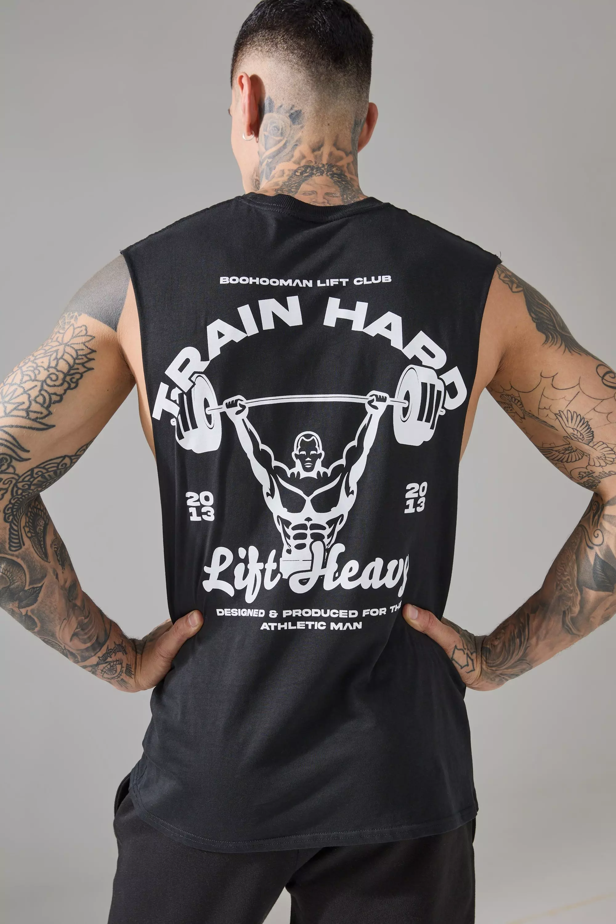 Black Tall Man Active Train Hard Lift Heavy Regular Fit Droparm Tank