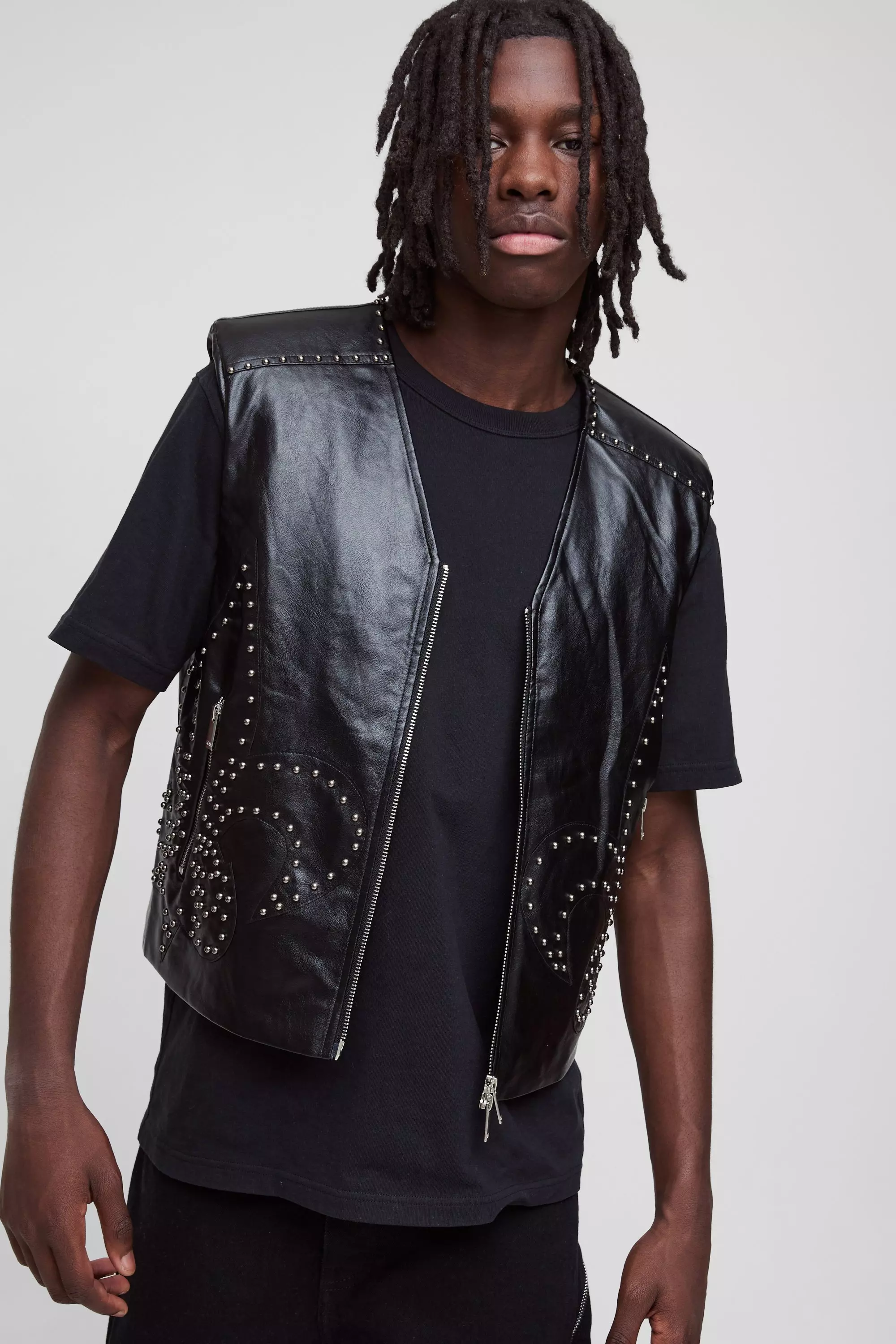 Pantaloni Rilassati In Pu Con Borchie, Black immagine alternativa