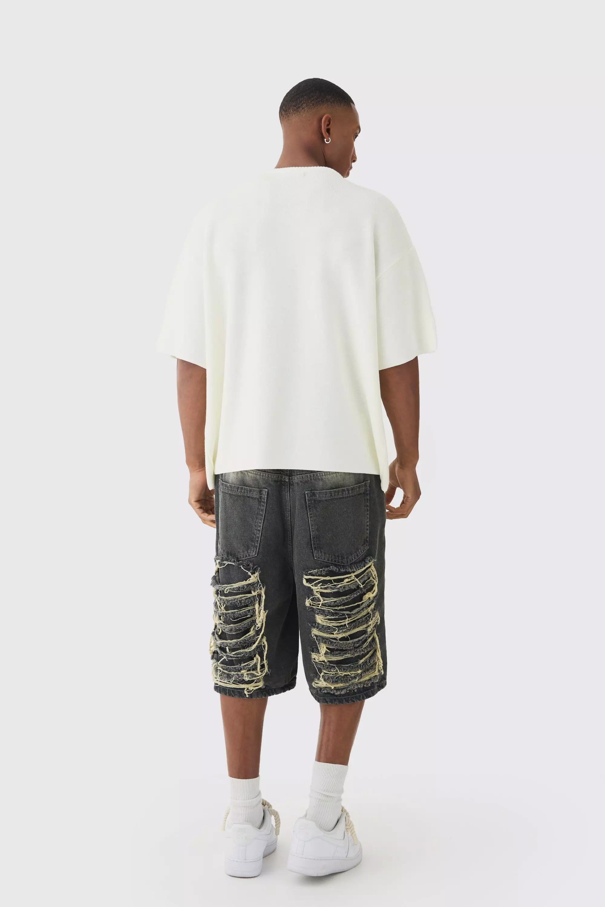 Ecru Oversized Open Stitch Printed Knitted T-shirt alternative image