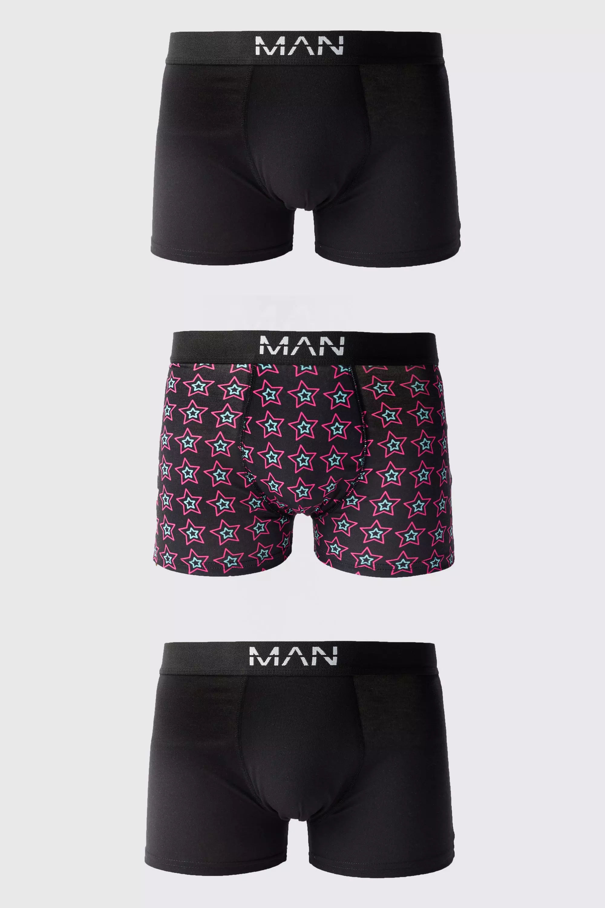 3 Pack Man Star Printed Boxers Black