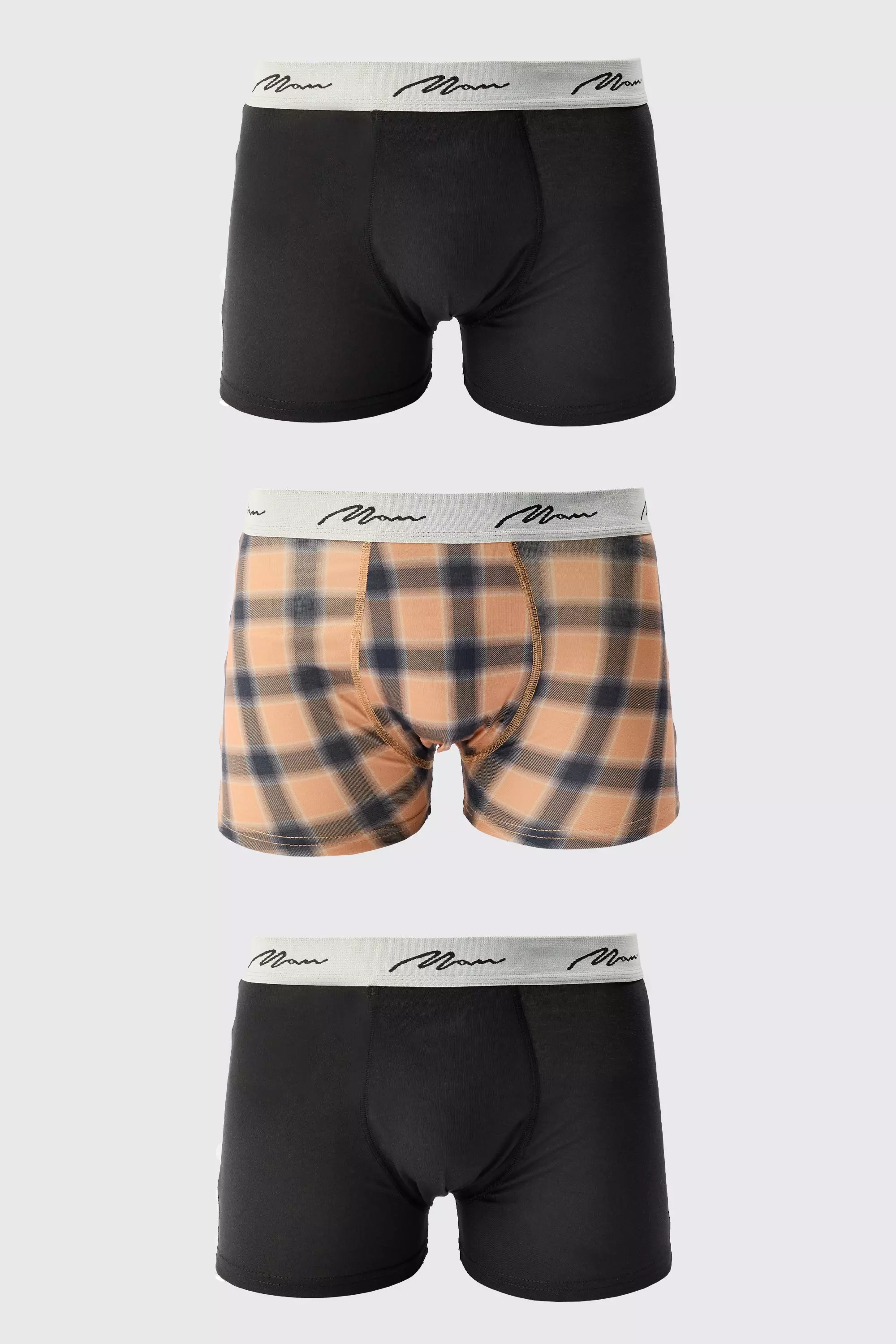 Multi 3 Pack Man Signature Check Printed Boxers