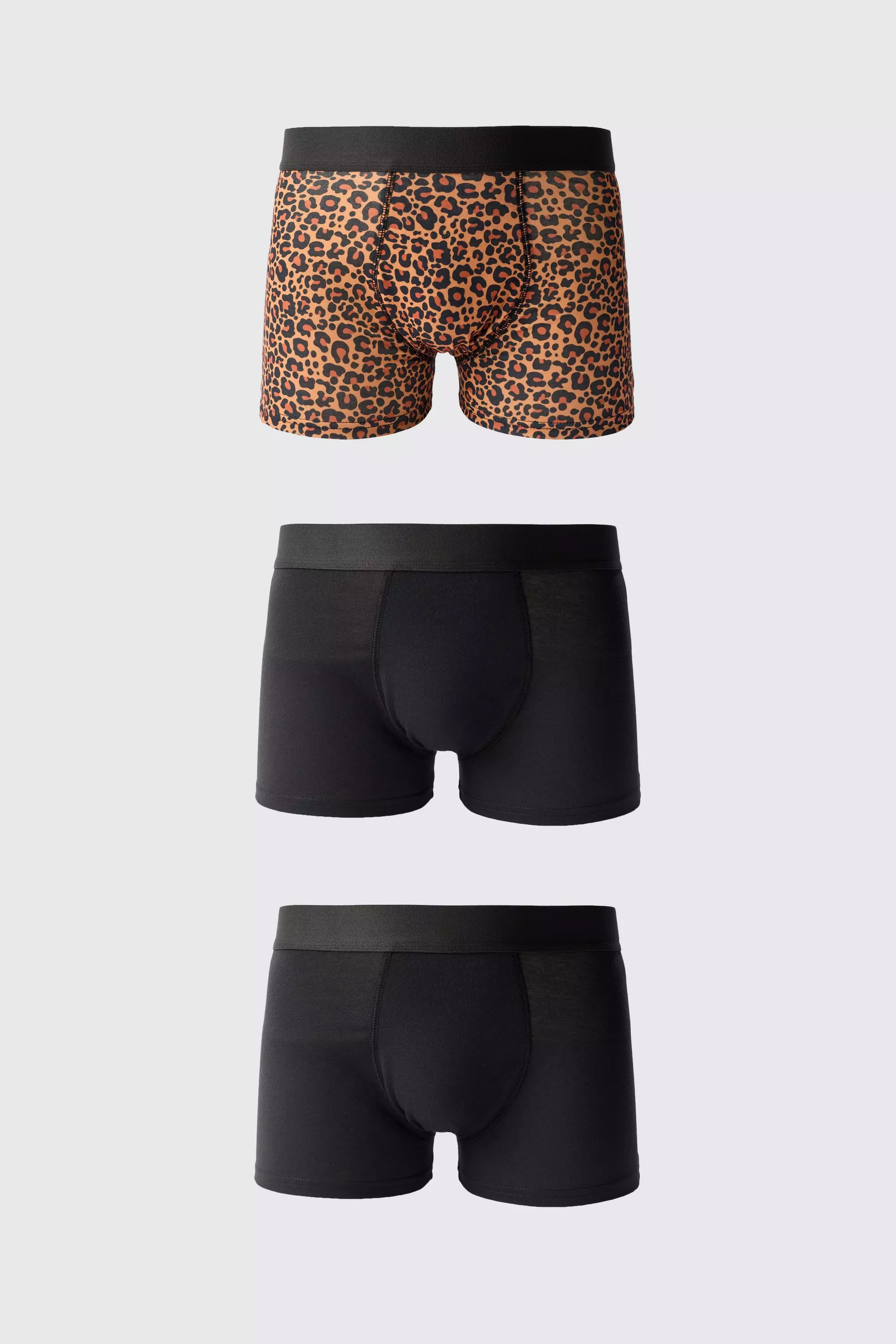 3 Pack Leopard Printed Boxers Brown