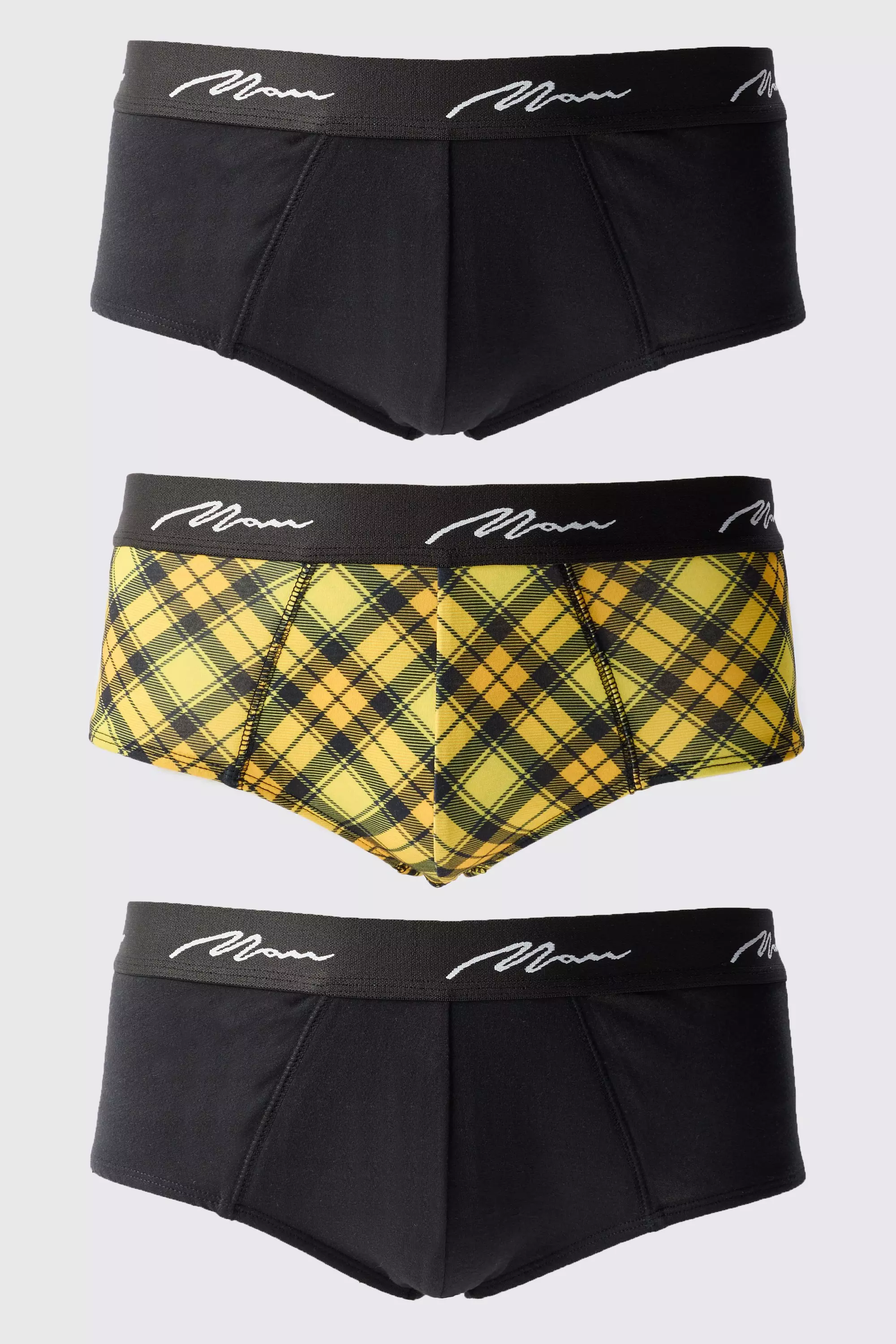 Yellow 3 Pack Man Signature Plaid Printed Briefs