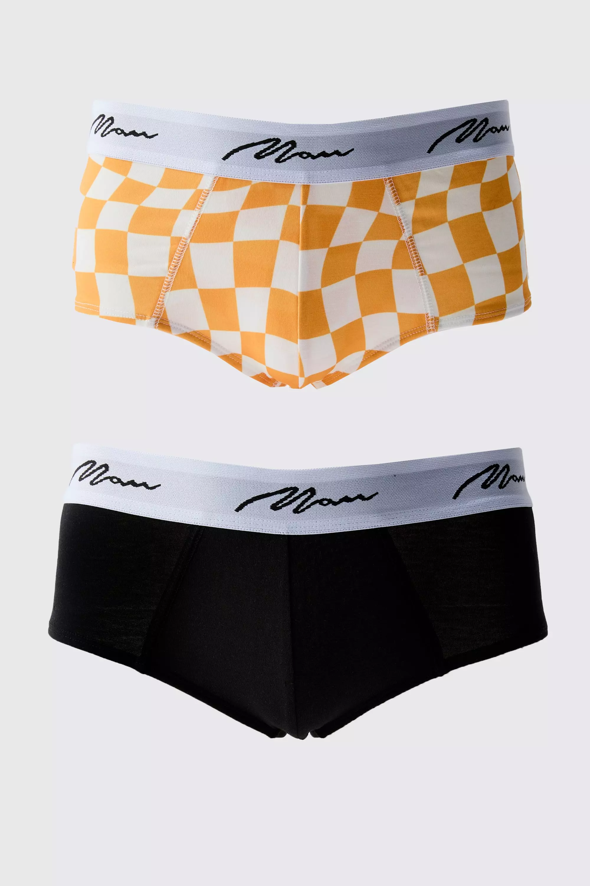 2 Pack Man Plaid Briefs Orange