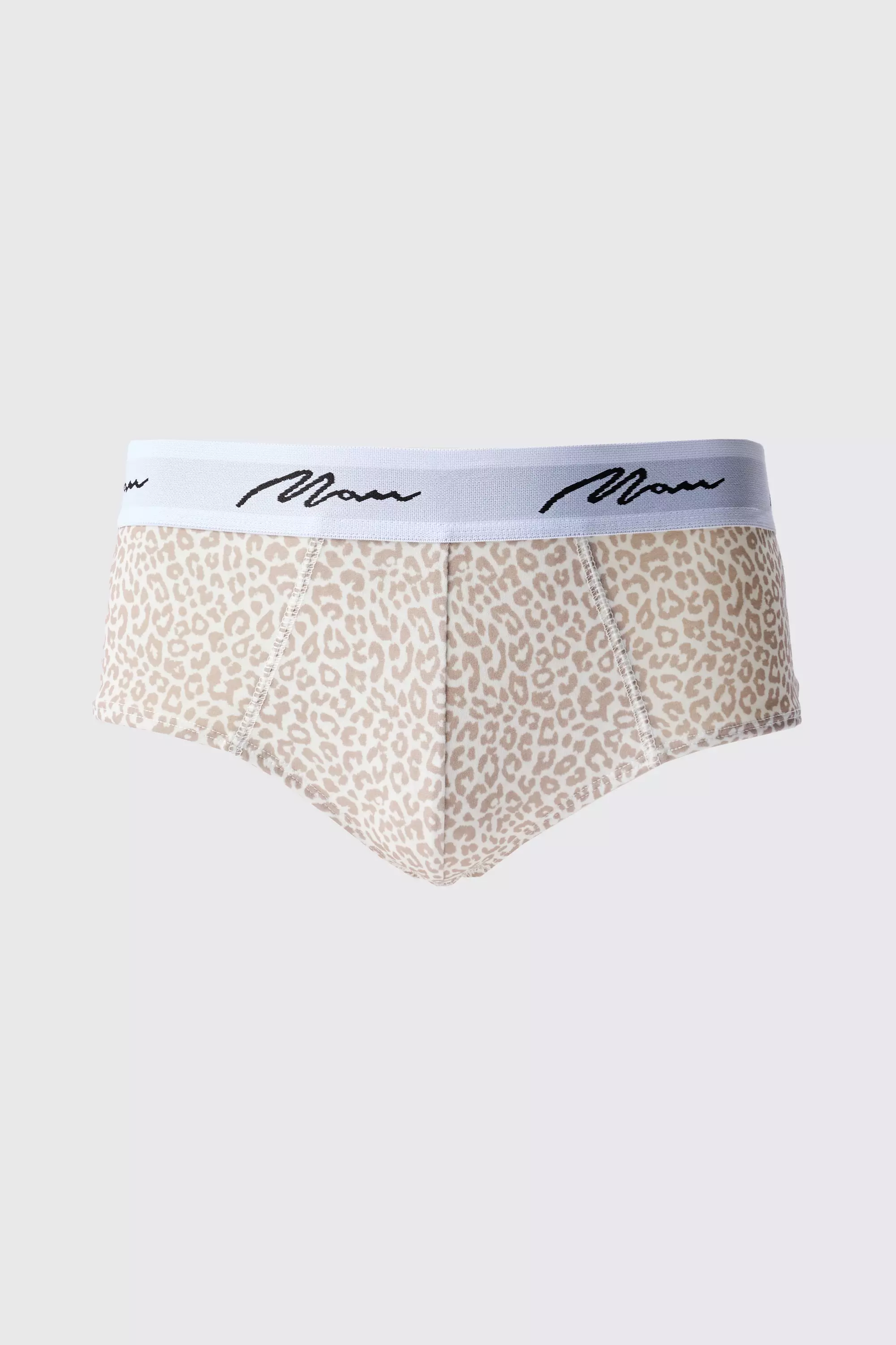 Man Signature Leopard Printed Briefs Stone